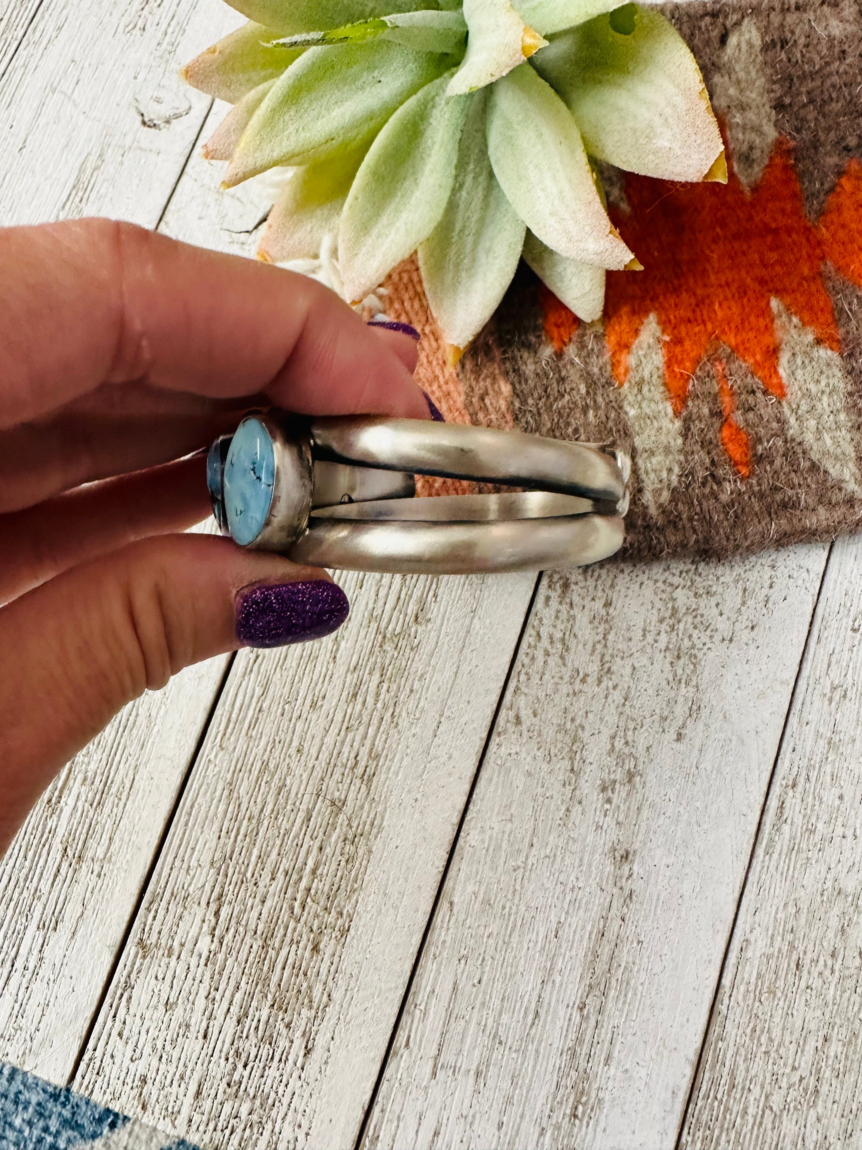 Handcrafted Golden Hills Turquoise & Sterling Silver Cuff Bracelet /