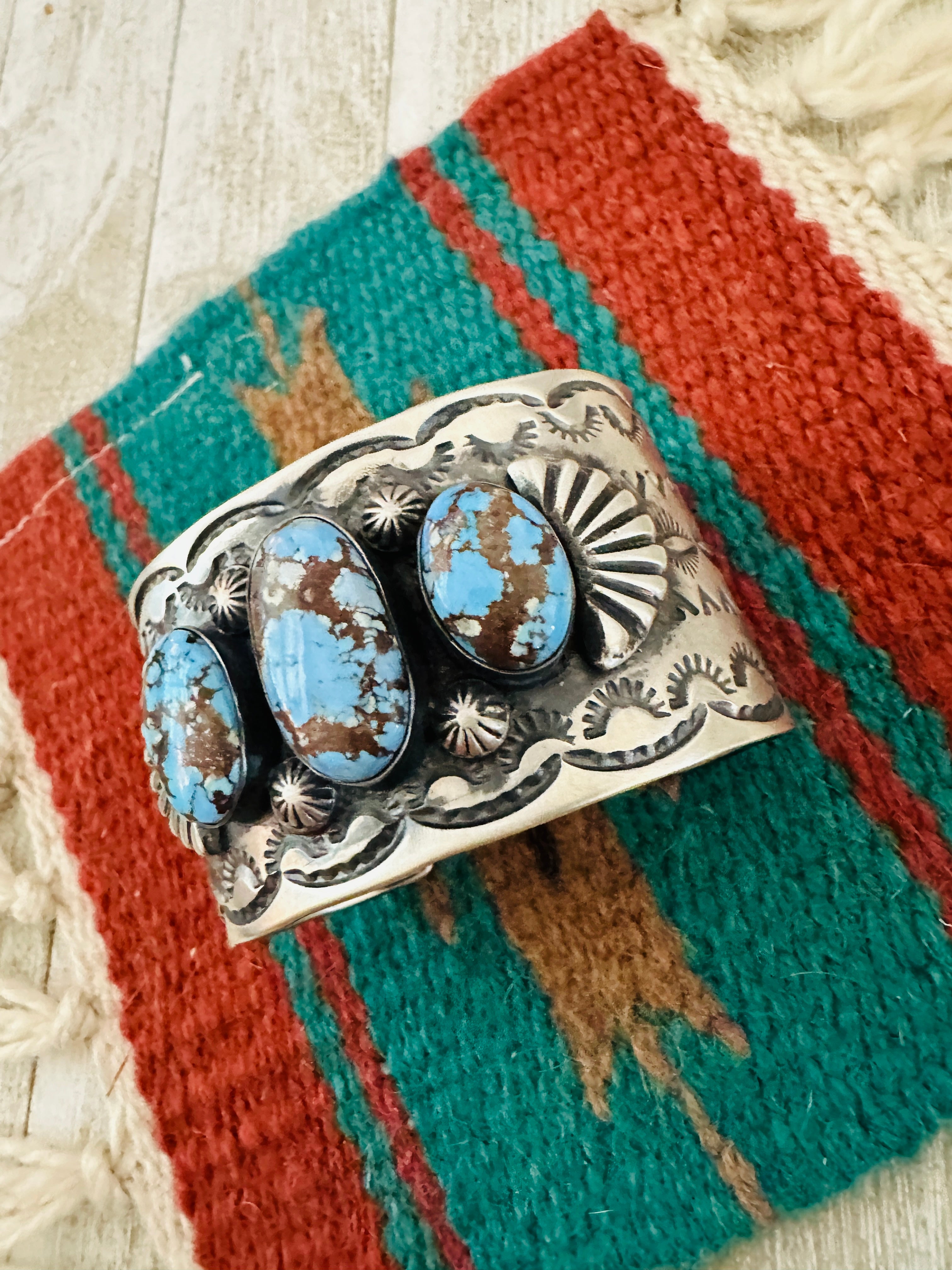 Handcrafted Sterling Silver & Golden Hills Turquoise Cuff Bracelet by Chimney Butte /