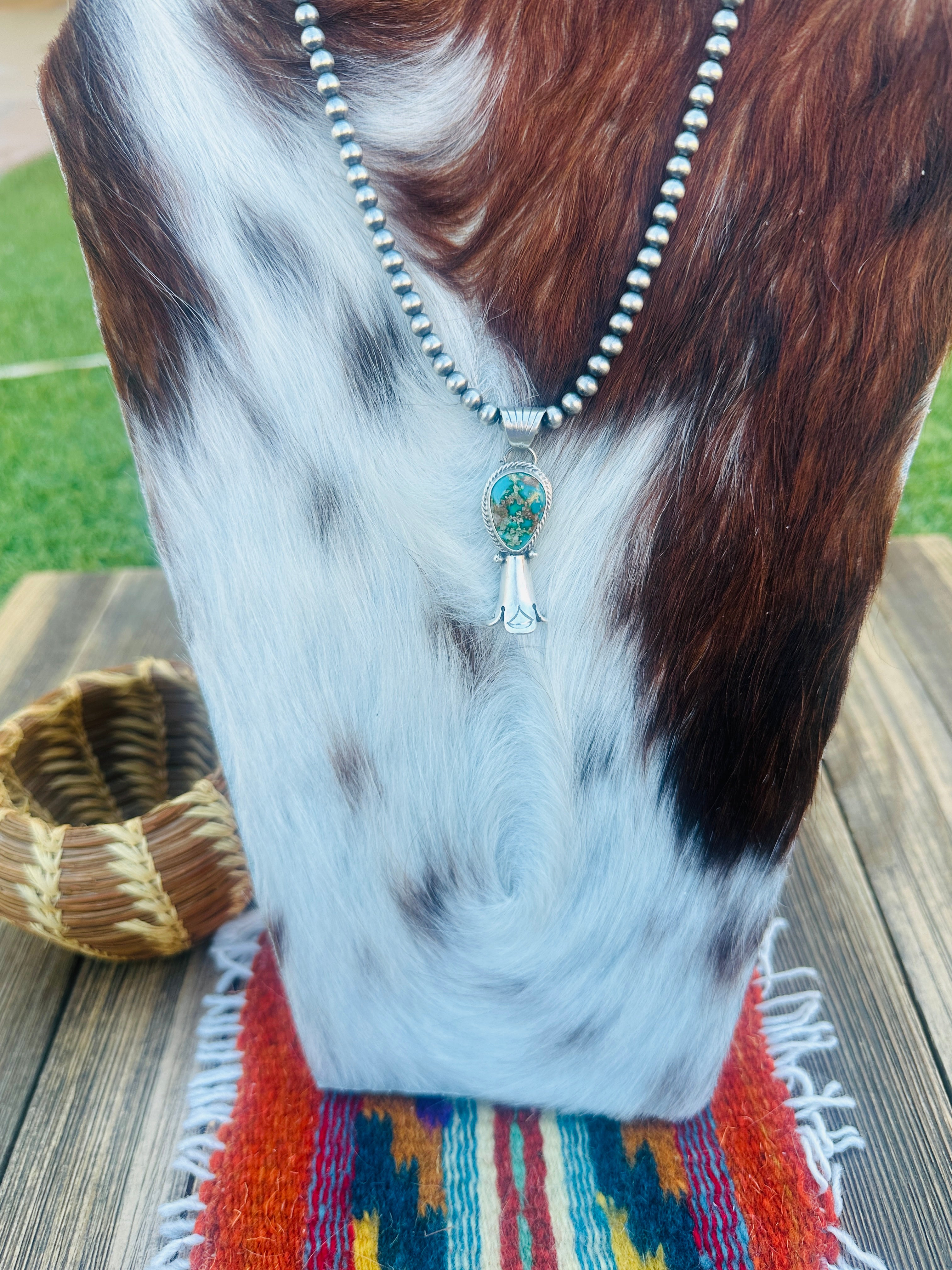 Handcrafted Turquoise & Sterling Silver Beaded Blossom Necklace