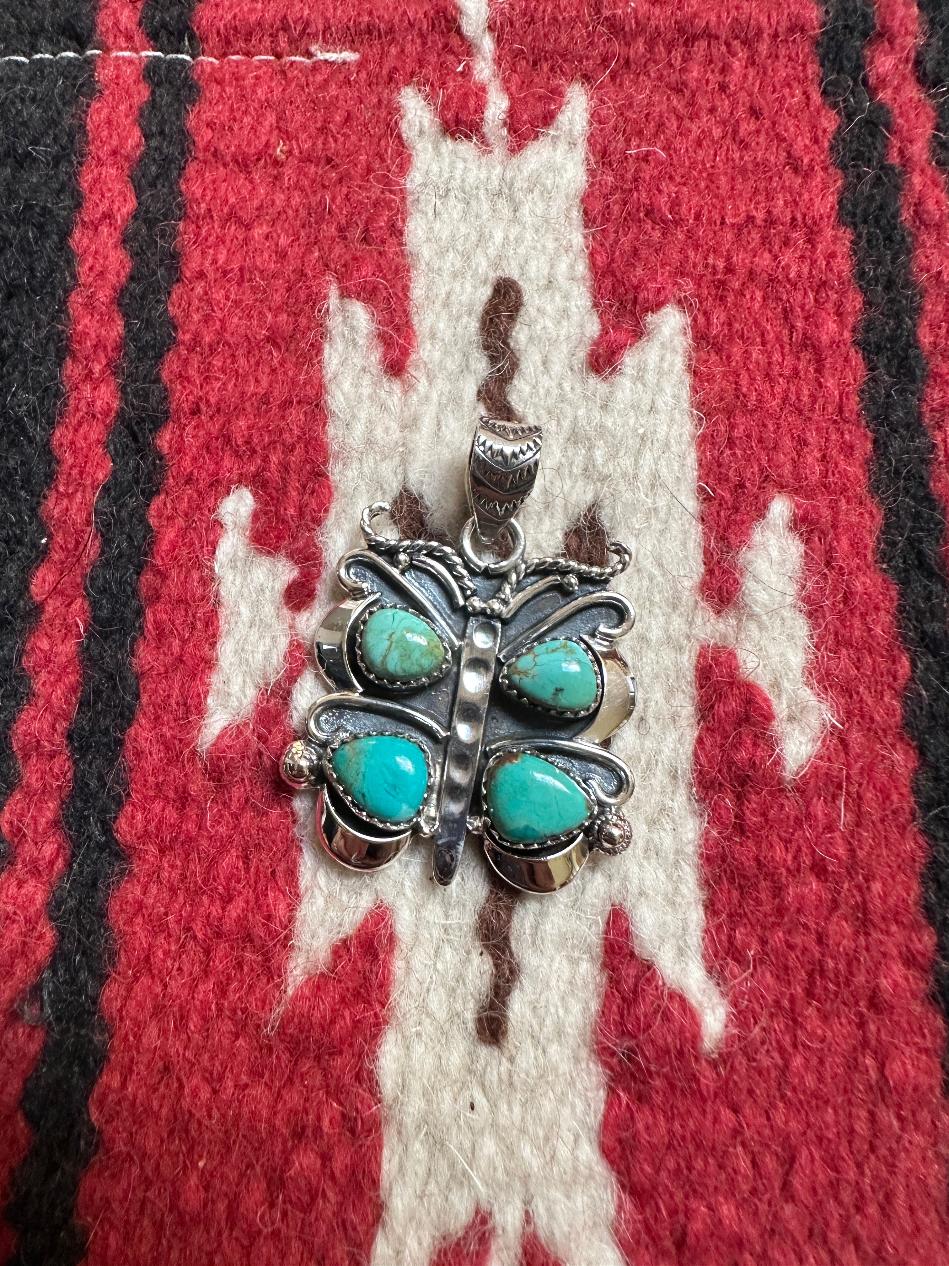 Beautiful Handmade Sterling Silver & Turquoise Butterfly Pendant