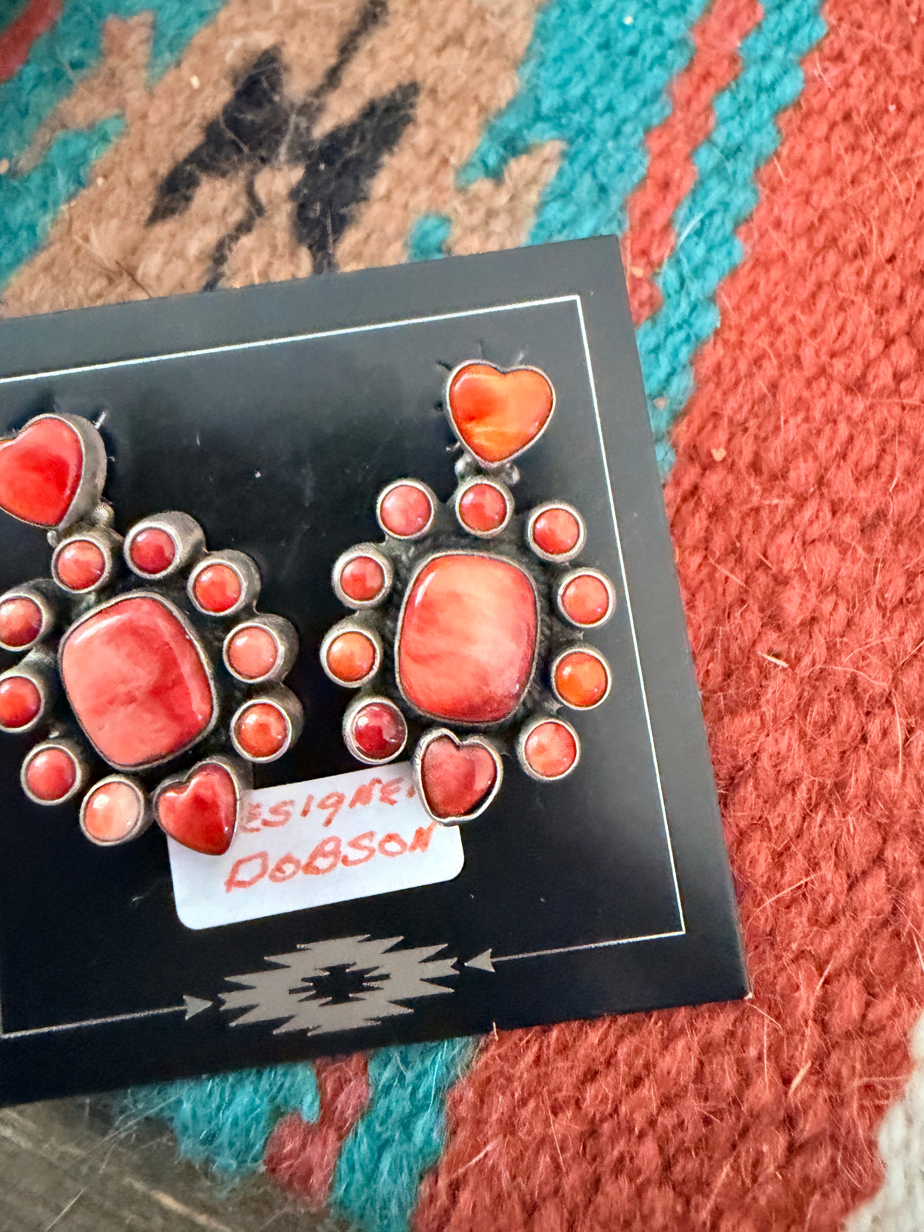 Handmade Old Pawn Orange Spiny Oyster & Sterling Silver Heart Earrings by Dan Dodson