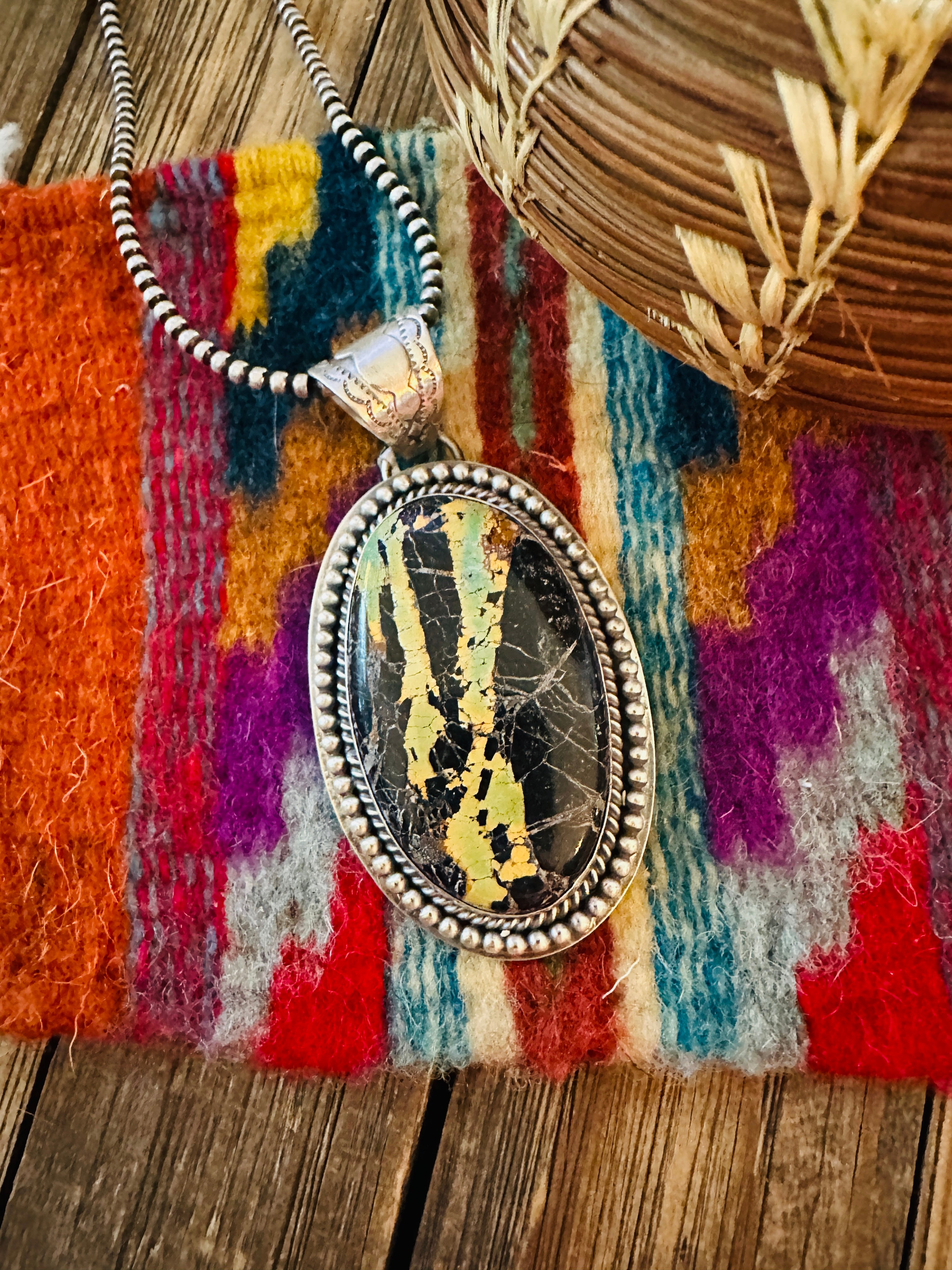 Handcrafted Sterling Silver & Blackjack Turquoise Pendant