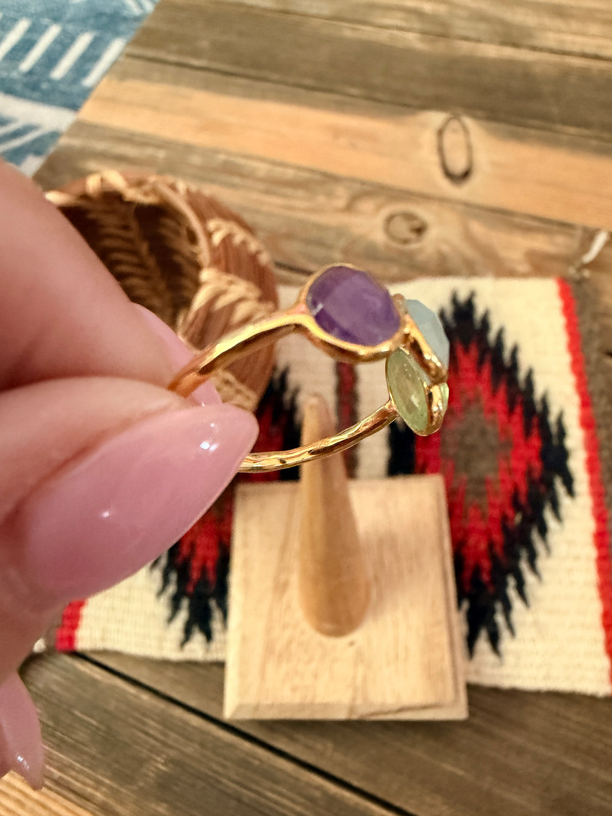 Handmade 18K Gold Vermeil Sterling Silver & Multi Stone Ring Size 7