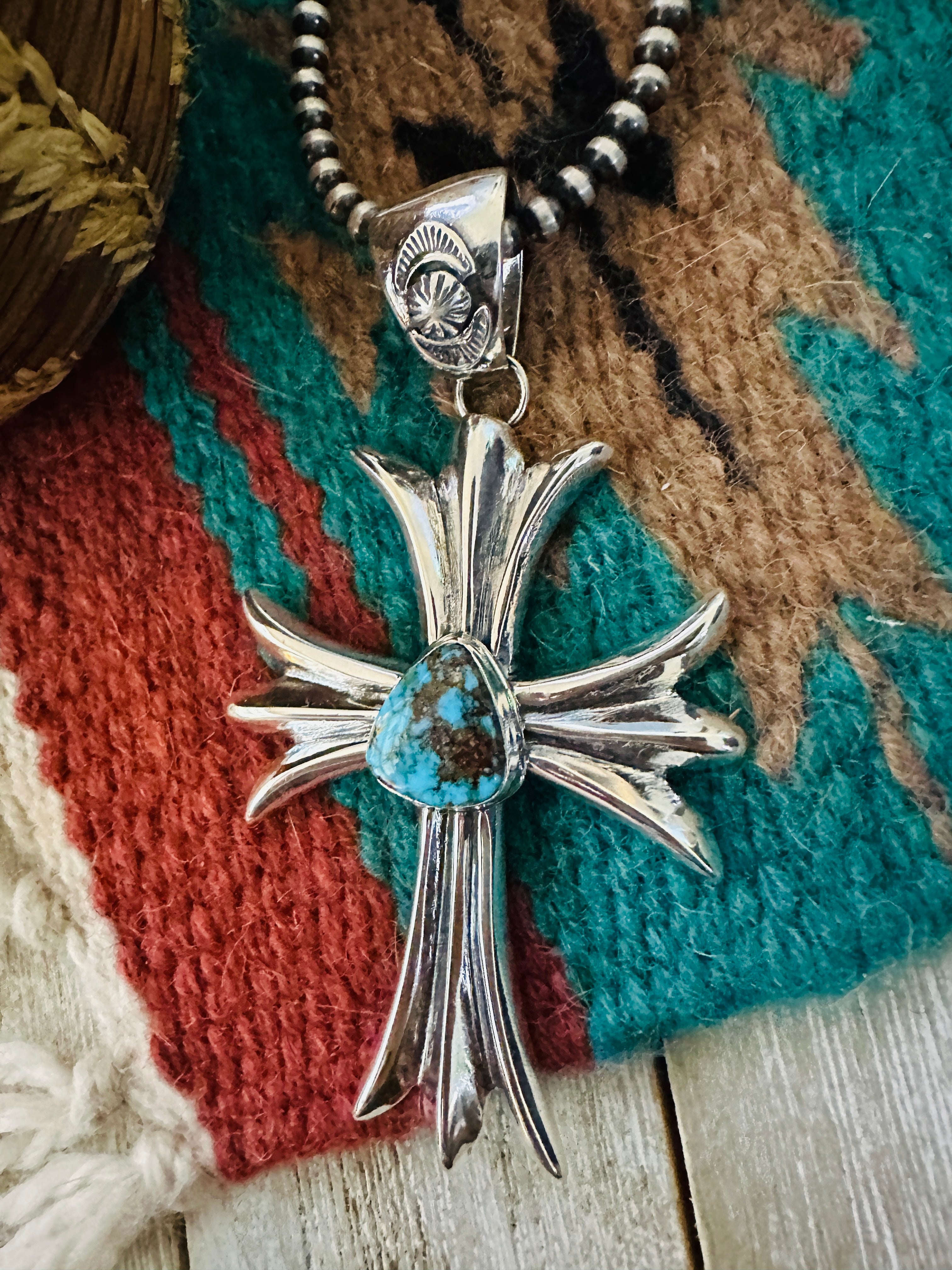 Handcrafted Sterling Silver & Turquoise Cross Pendant