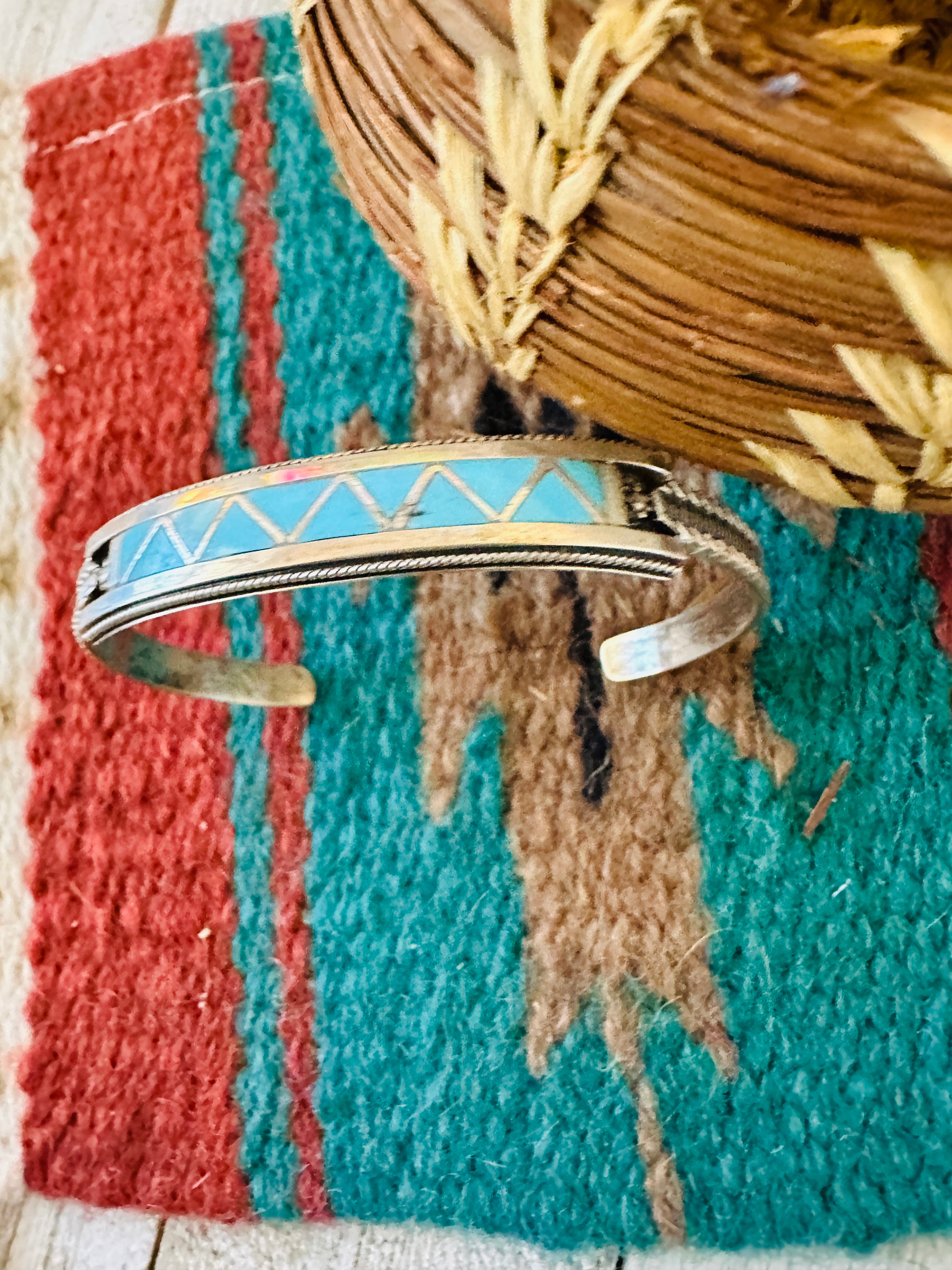 Handcrafted Sterling Silver & Turquoise Inlay Cuff Bracelet