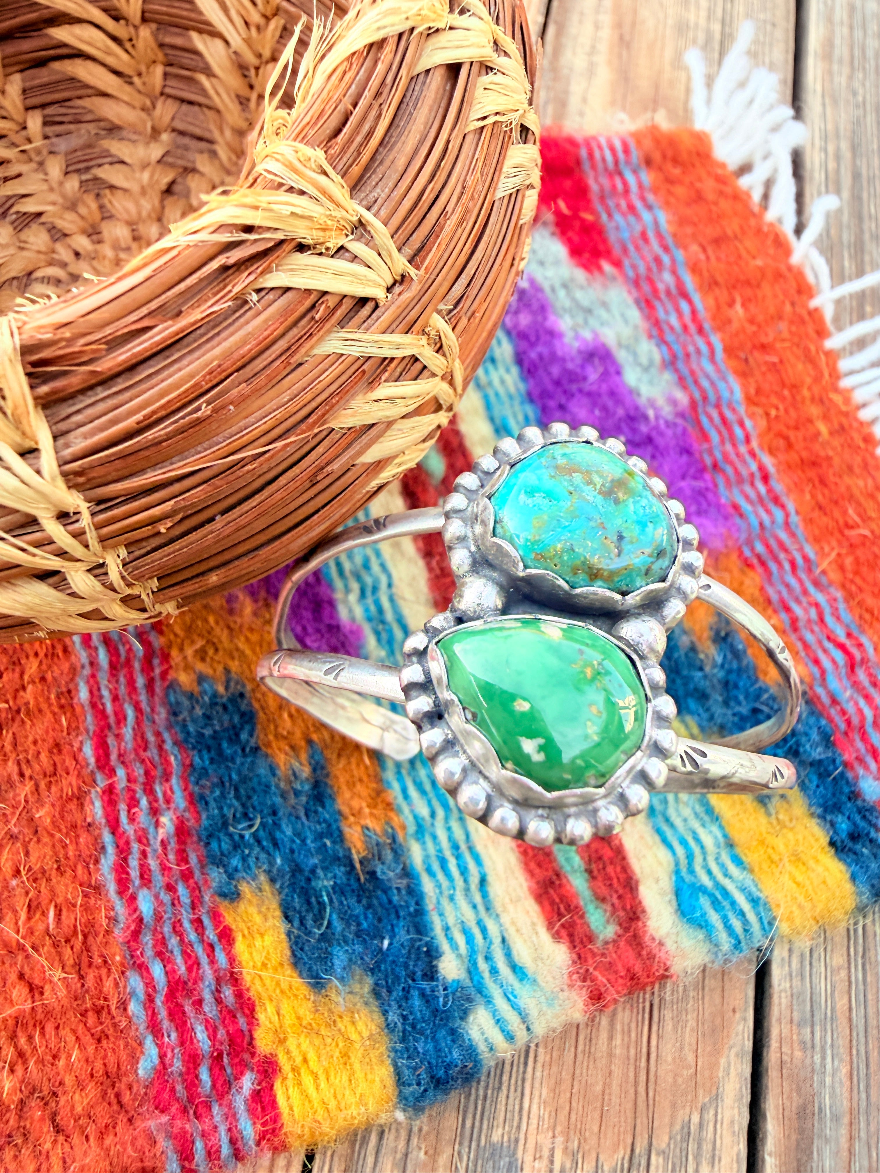 Handcrafted Sonoran Gold Turquoise & Sterling Silver Cuff Bracelet