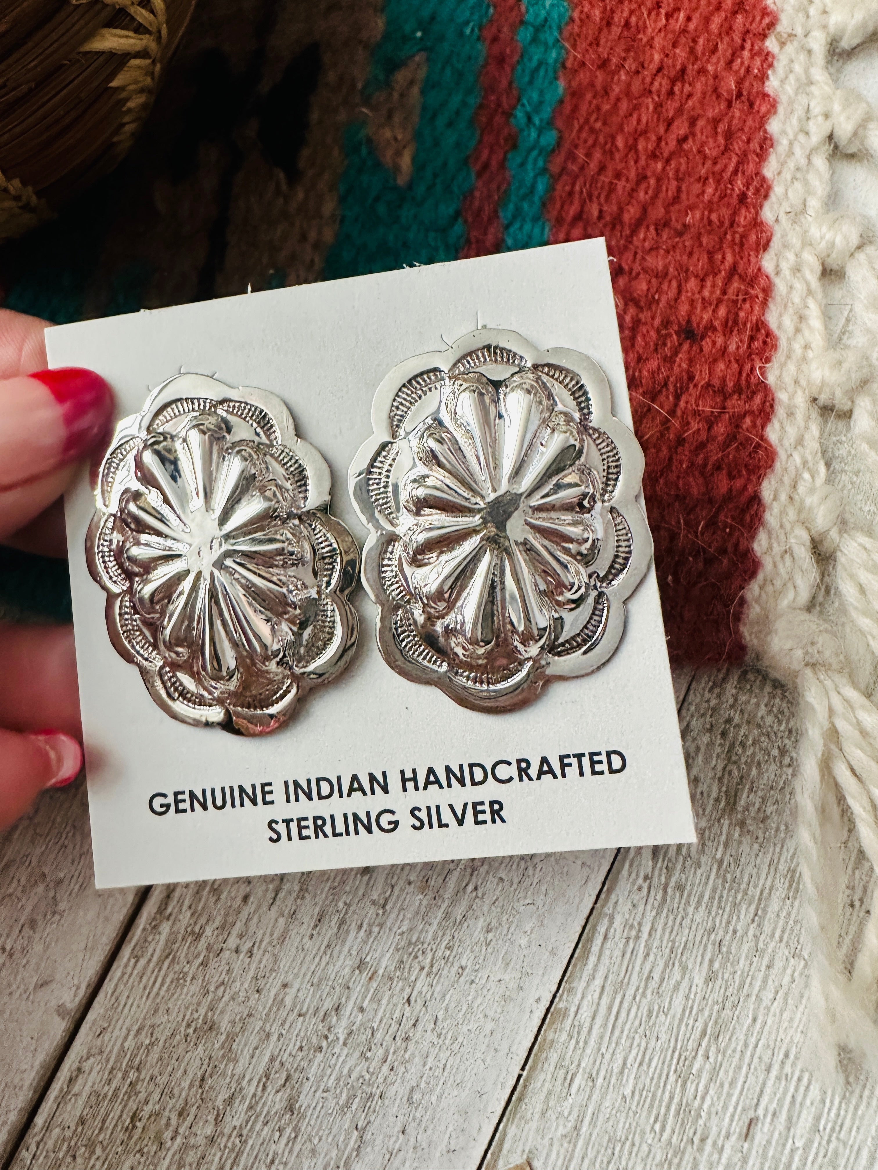 Handcrafted Hand Stamped Sterling Silver Concho Post Earrings