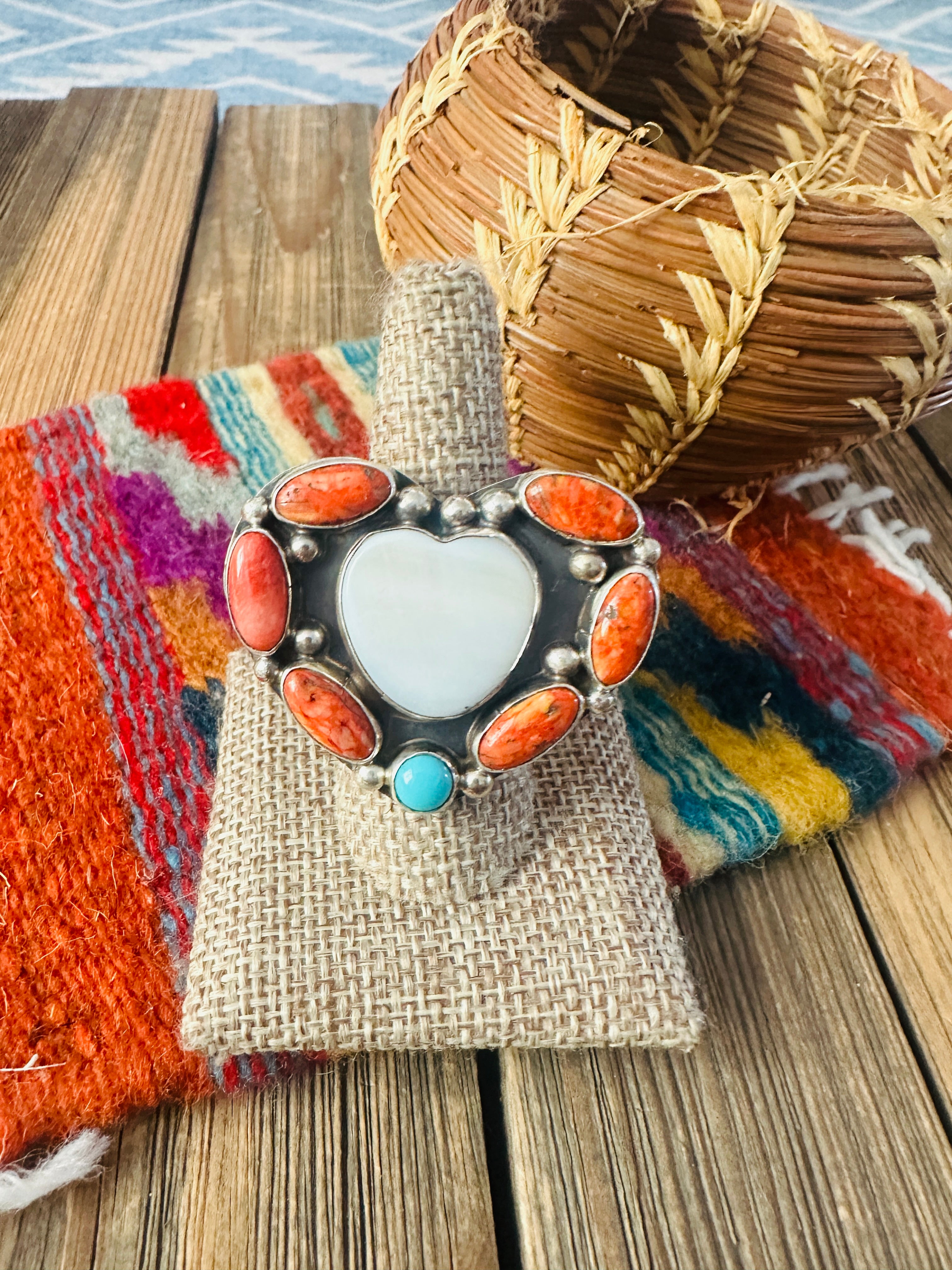 Handcrafted Multi Stone & Sterling Silver Adjustable Heart Ring by Jacqueline Silver