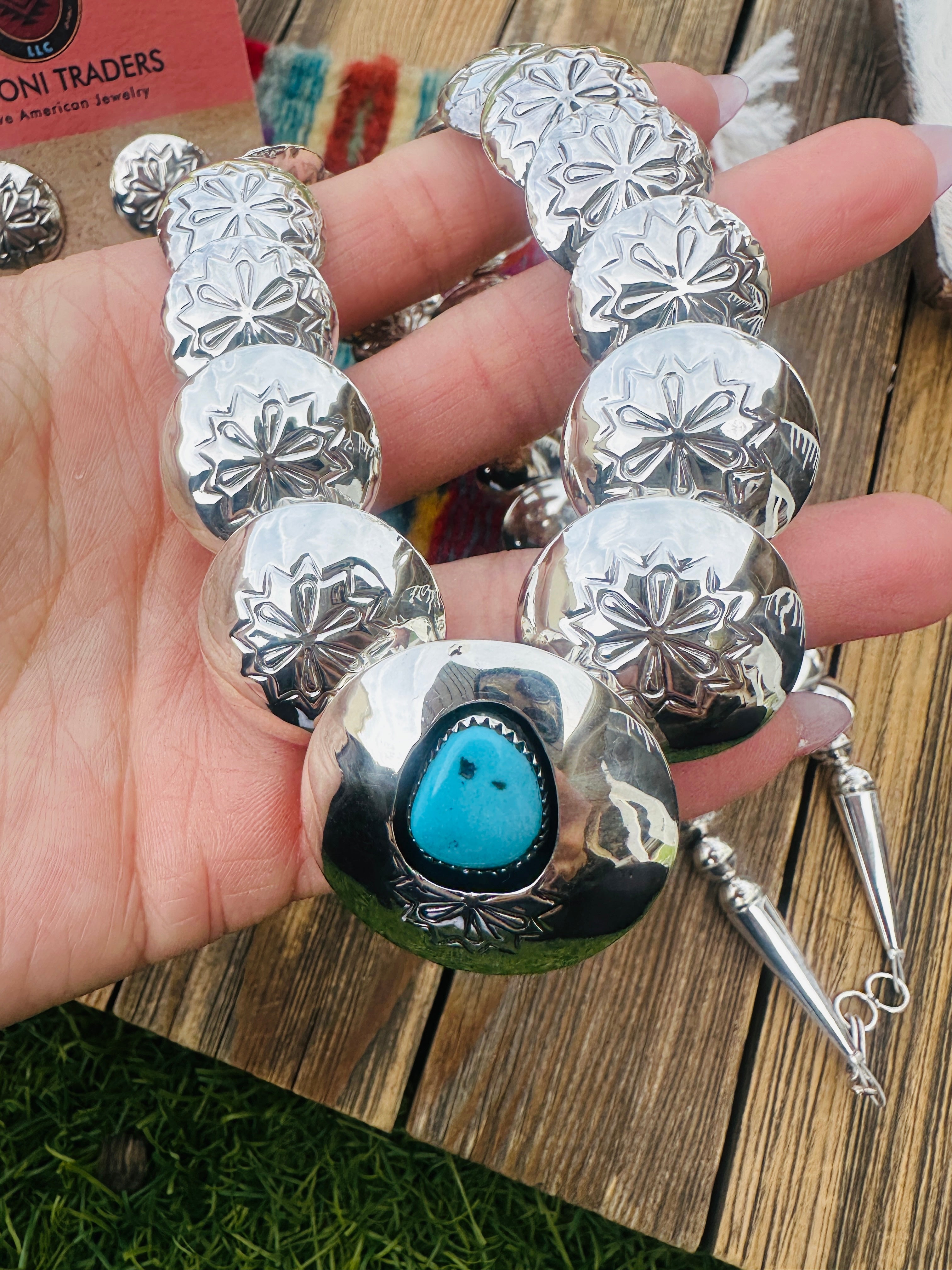 Handcrafted Turquoise & Sterling Silver Necklace and Earring Set