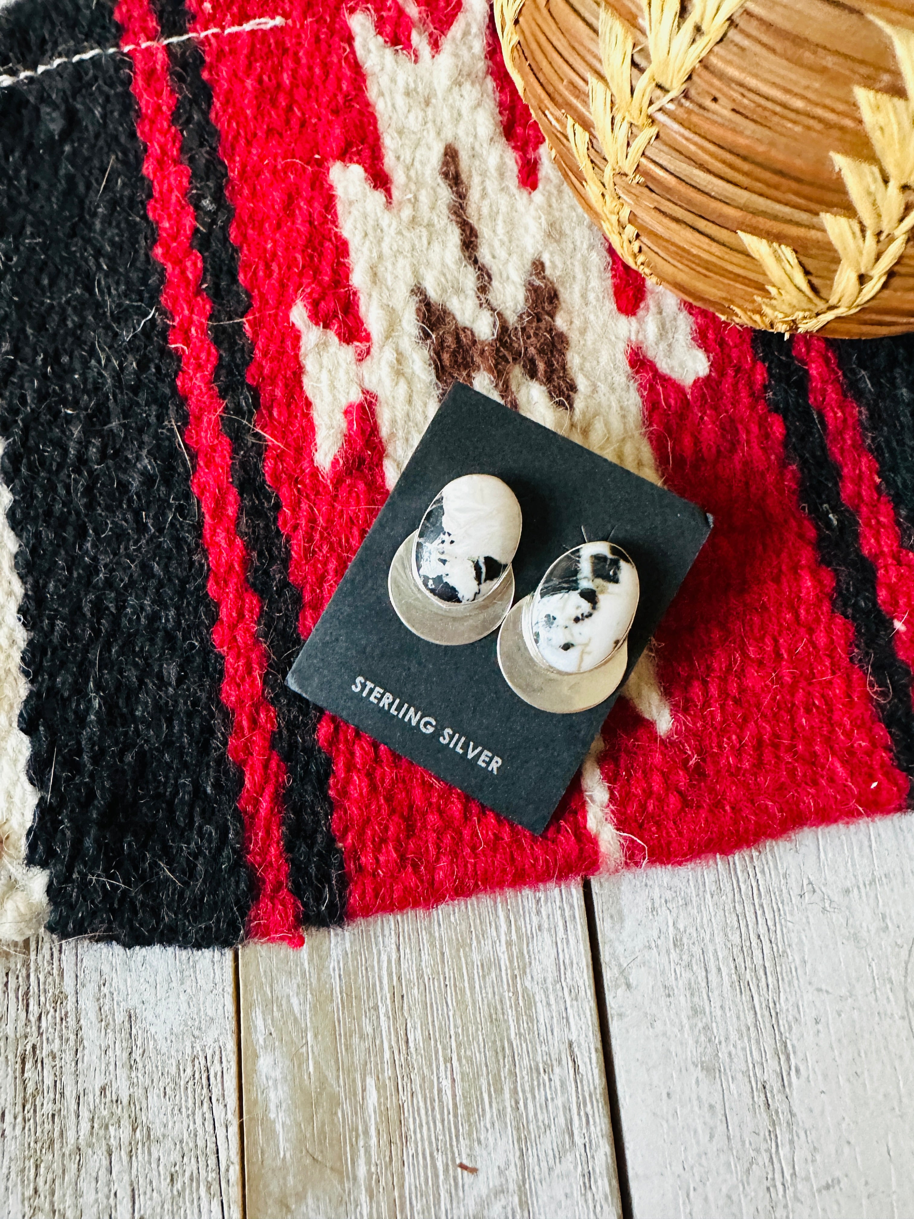 Handcrafted White Buffalo & Sterling Silver Post Earrings