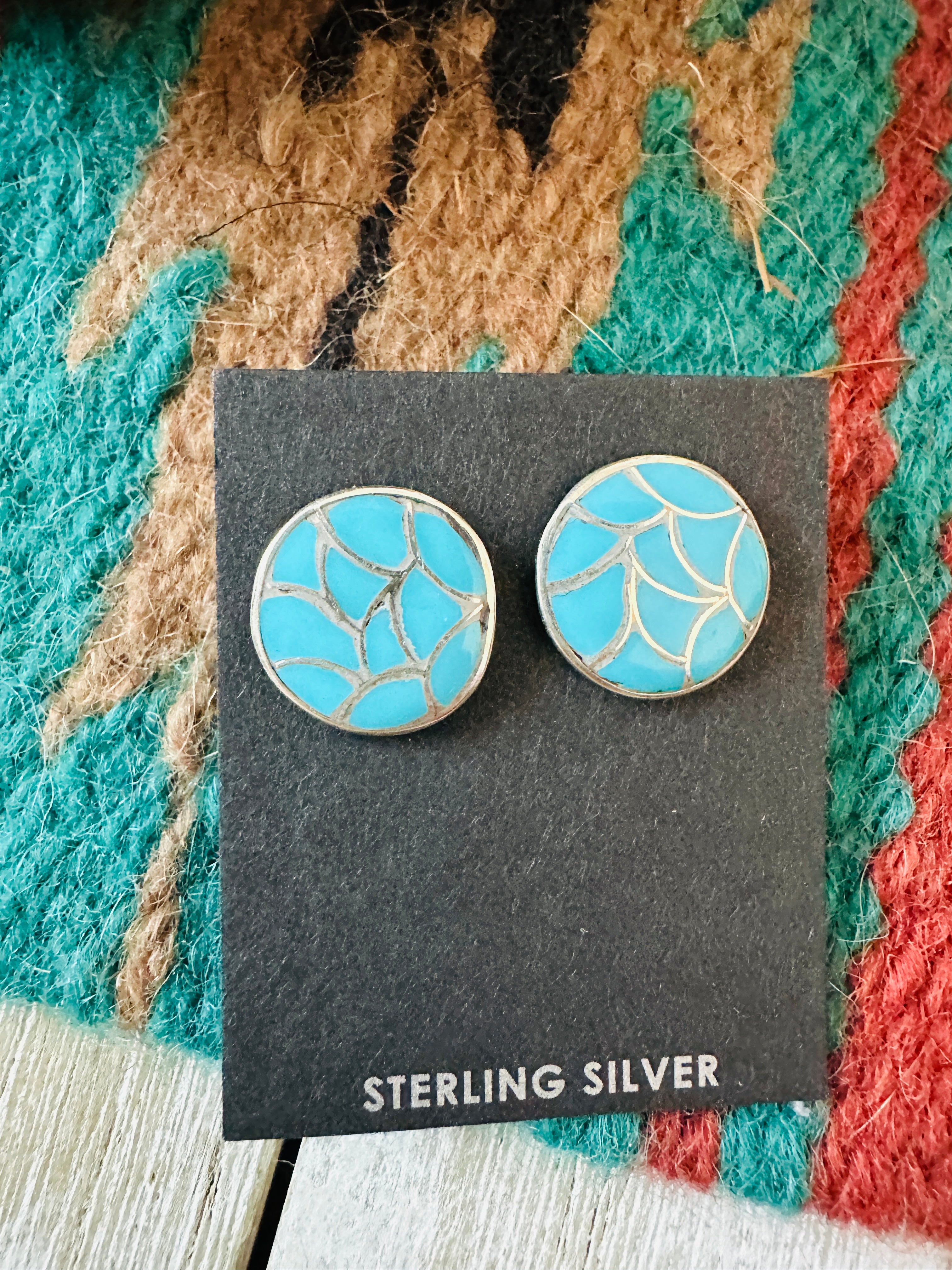 Handcrafted Turquoise & Sterling Silver Inlay Post Earrings