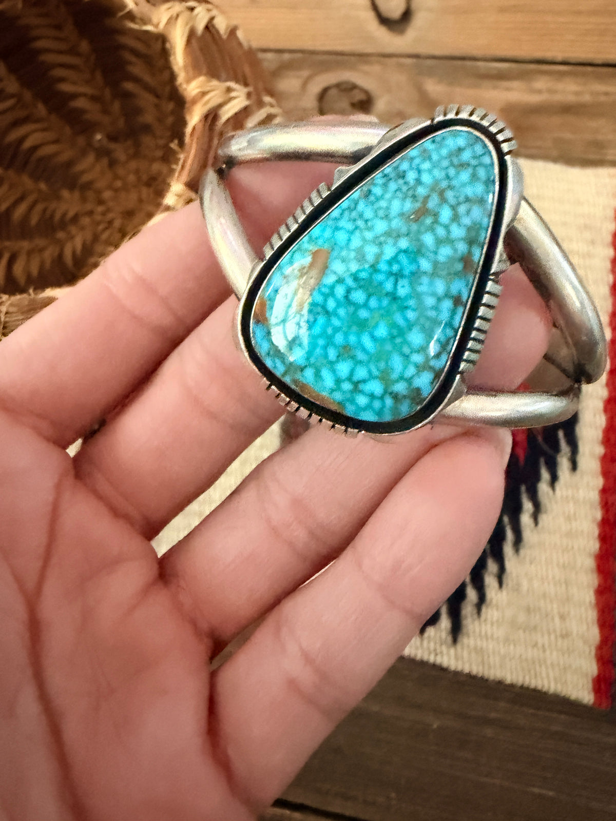 Handcrafted Kingman Web Turquoise & Sterling Silver Cuff Bracelet
