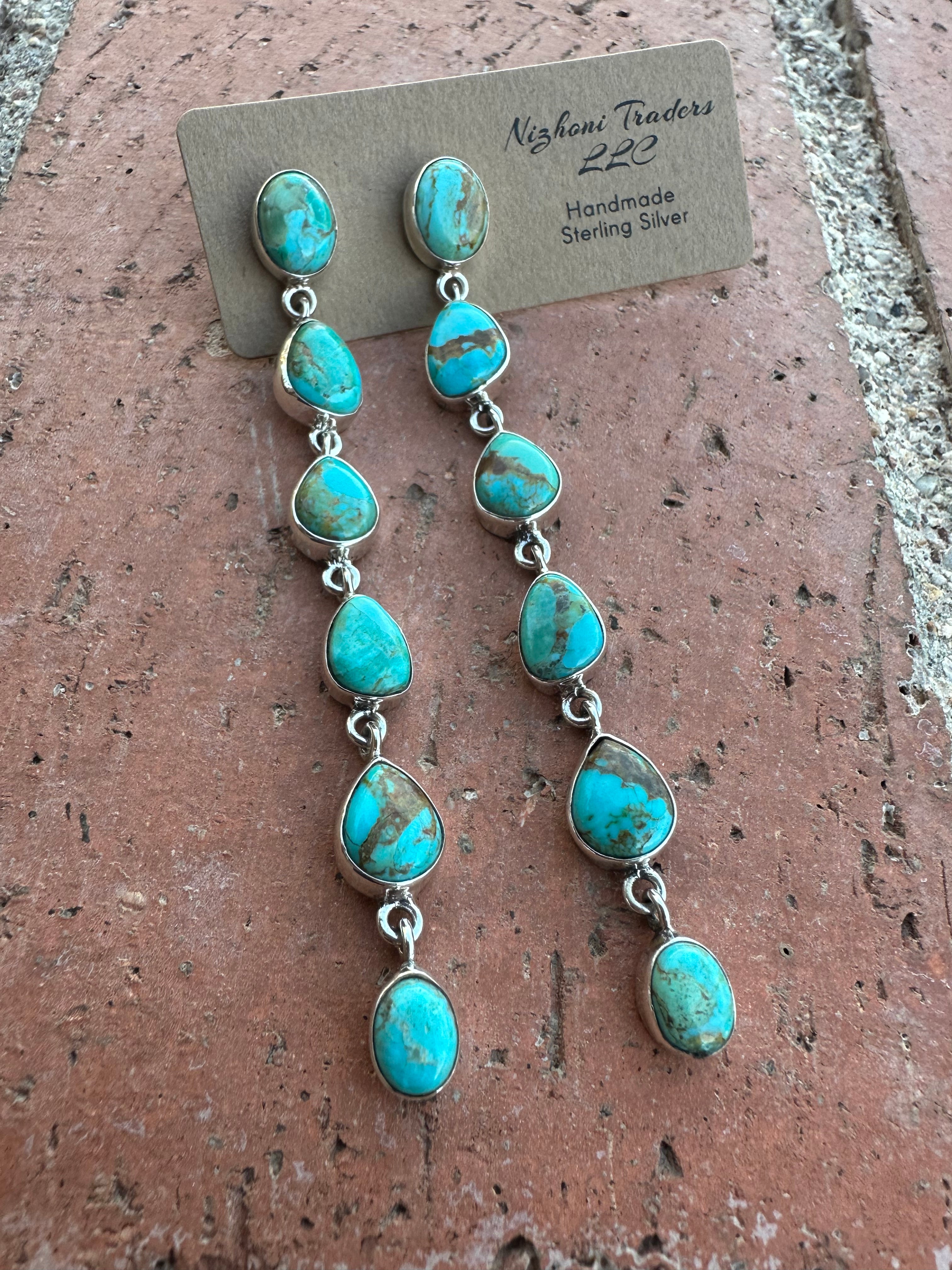Turquoise Tranquility Natural Royston 6 Stone Turquoise and Sterling Silver Dangles