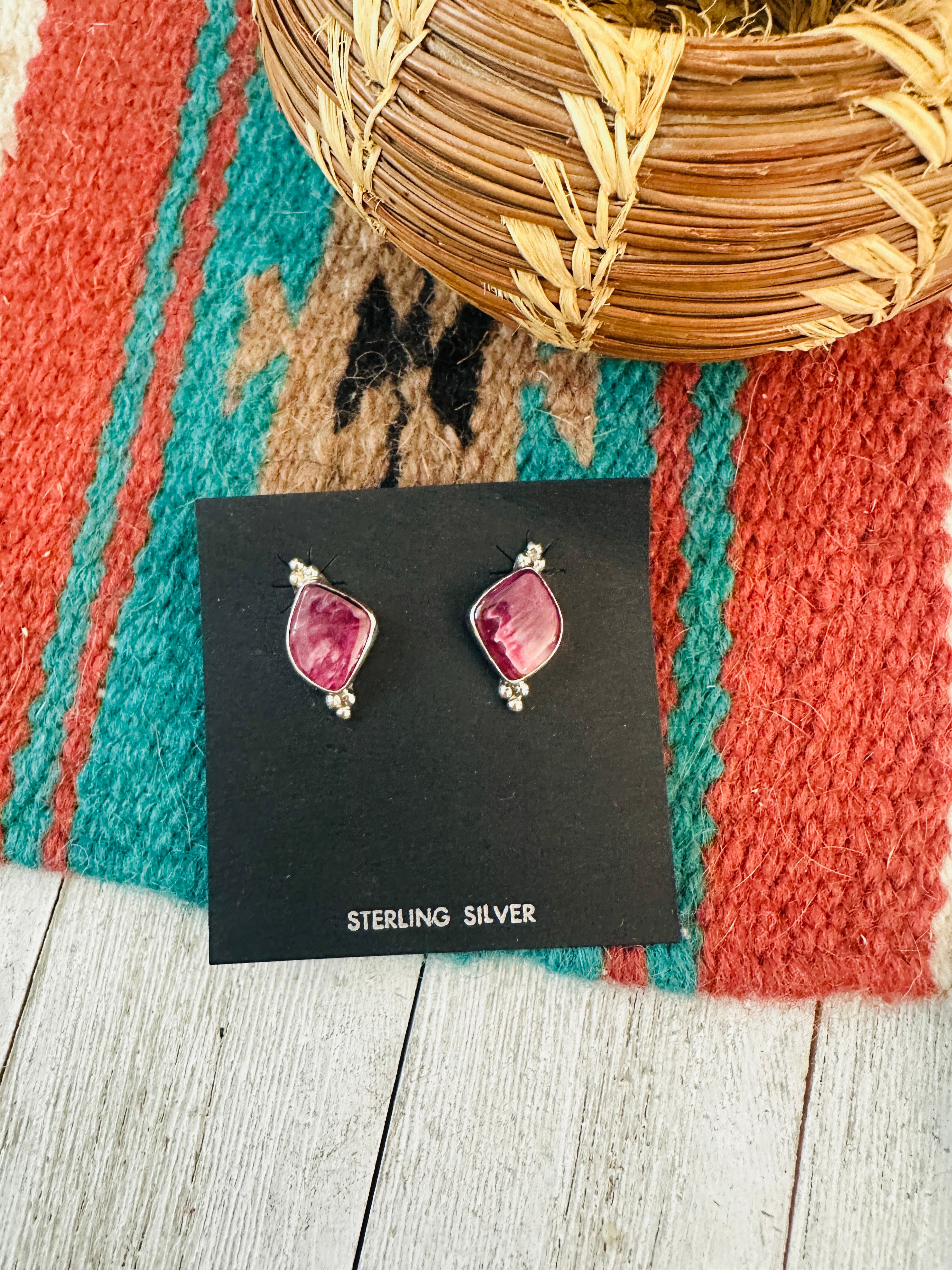 Handcrafted Sterling Silver & Purple Spiny Stud Earrings