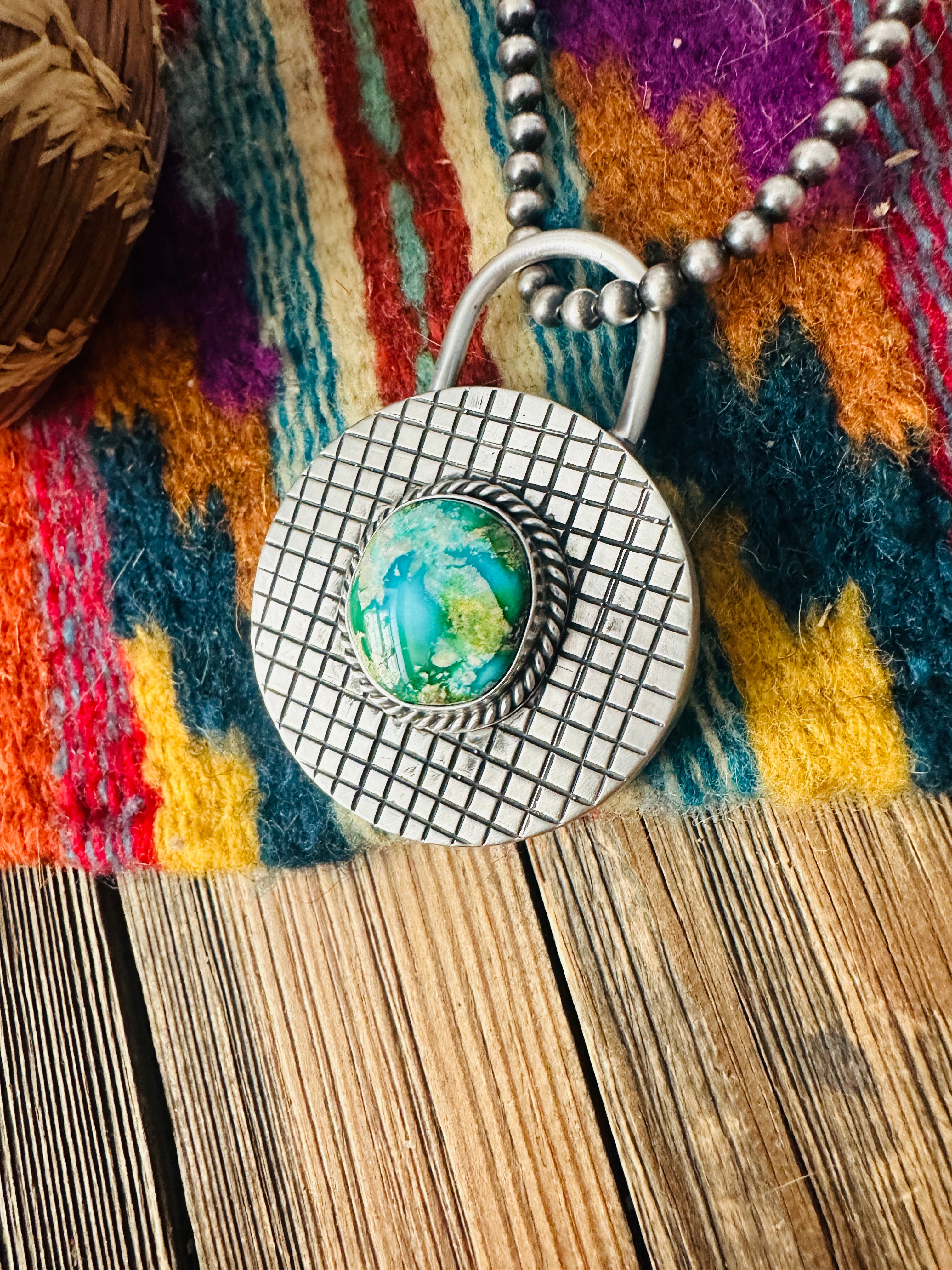 Handcrafted Turquoise & Sterling Silver Locket Style Pendant by Charles Johnson