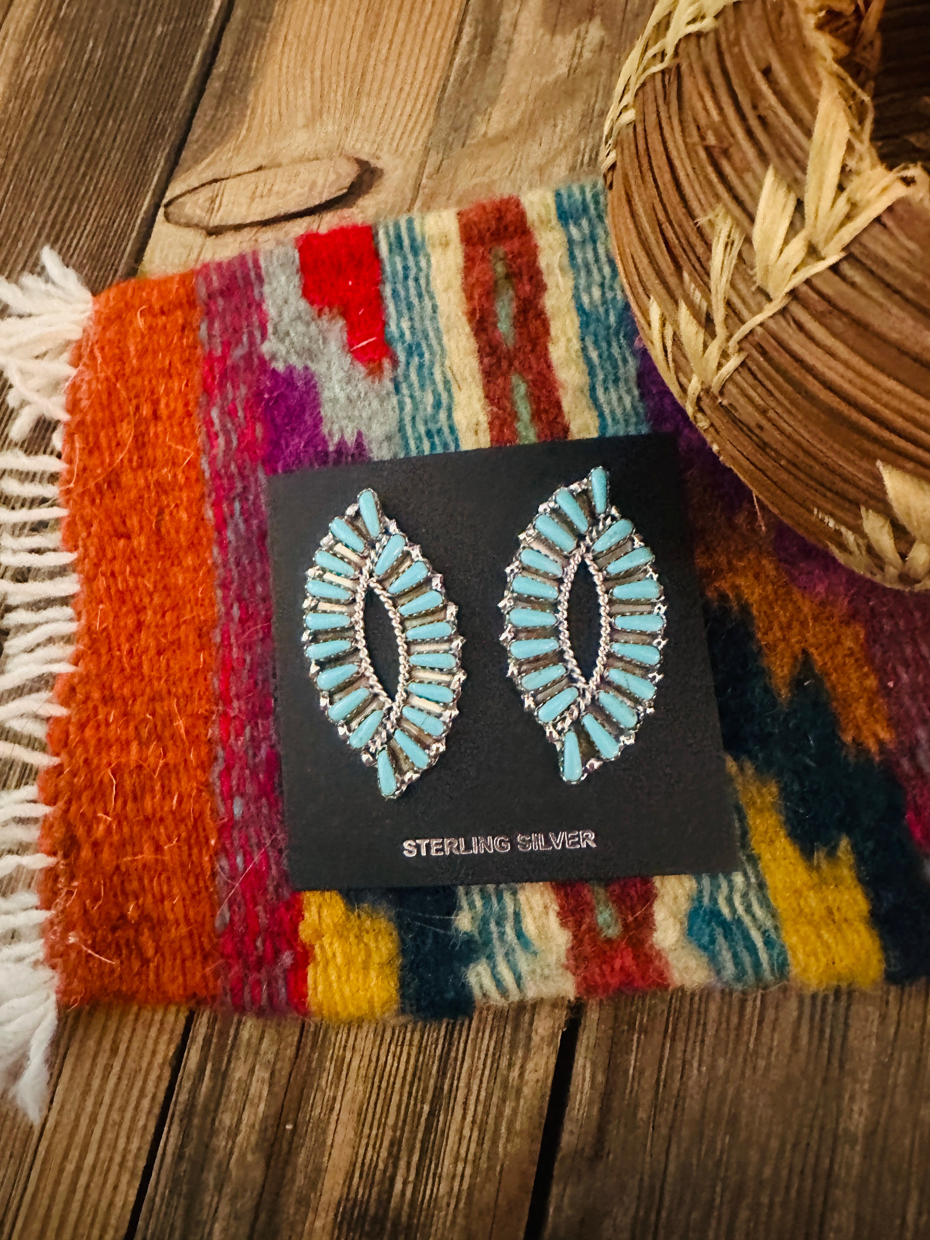 Handcrafted Turquoise & Sterling Silver Cluster Post Earrings by Tamara Benally