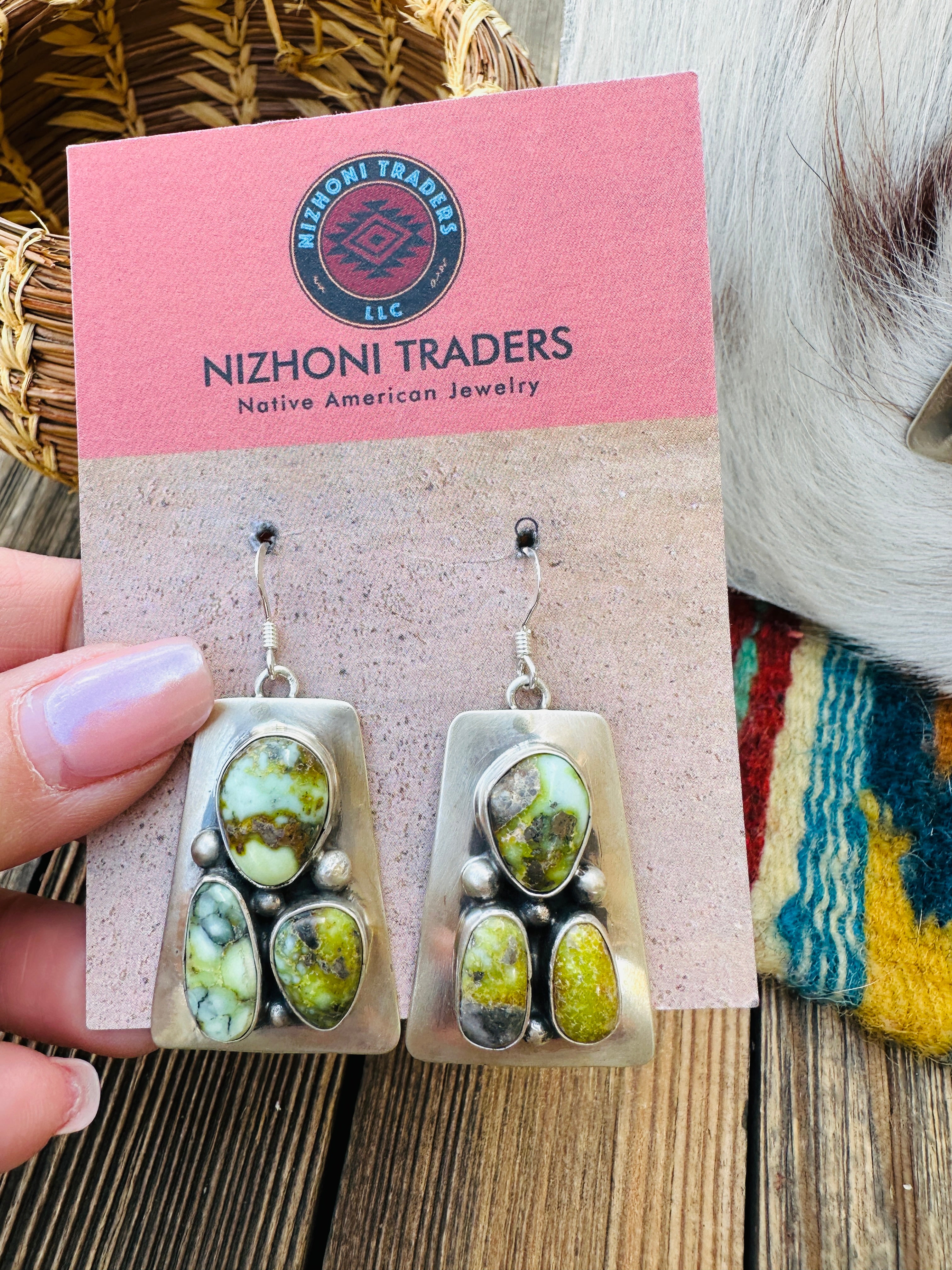 Handcrafted Palomino Turquoise & Sterling Silver Necklace and Earring Set by Charles Johnson