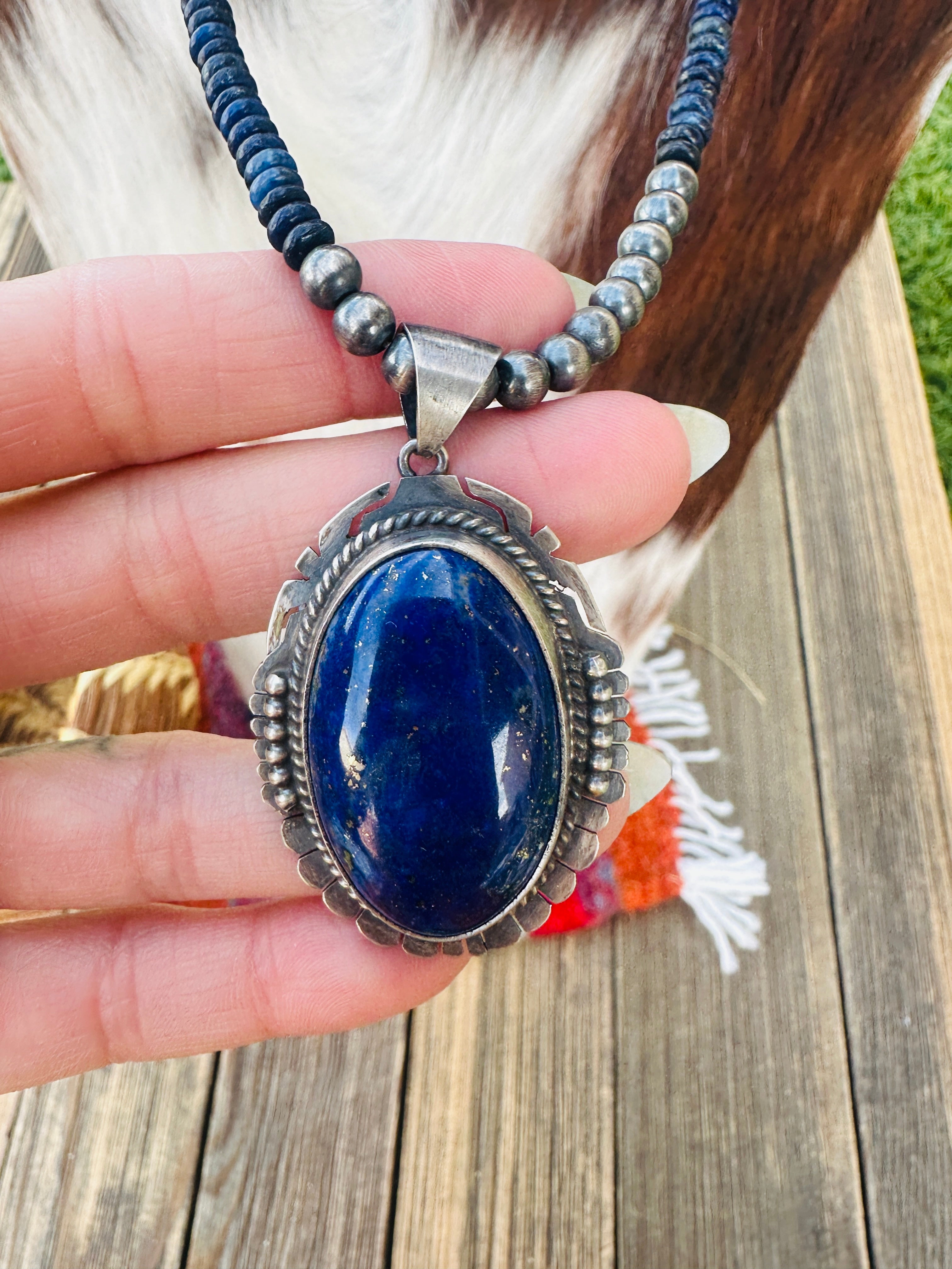 Handcrafted Lapis & Sterling Silver Beaded Necklace