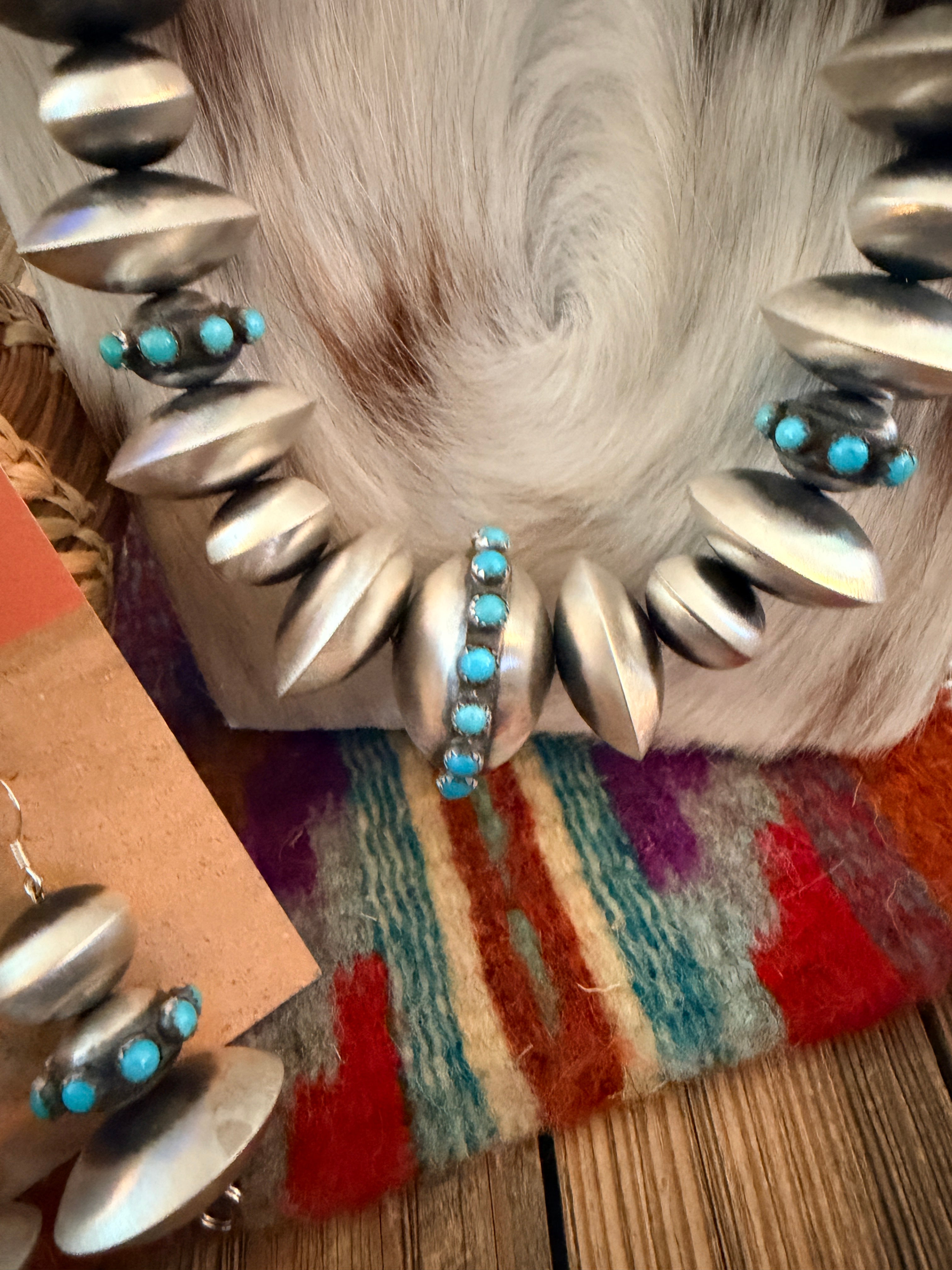 Handcrafted Turquoise & Sterling Silver Necklace and Earring Set