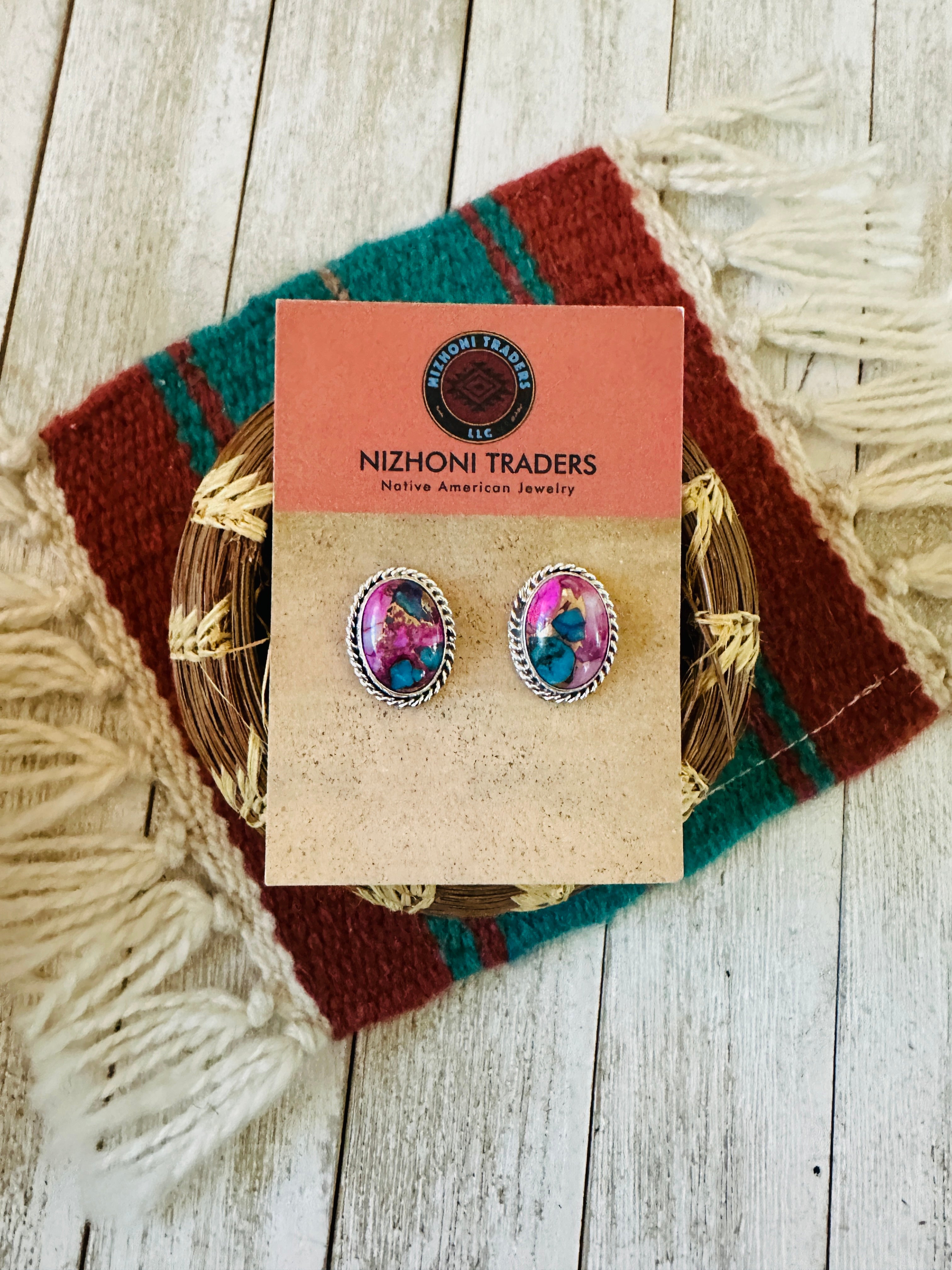Handcrafted Pink Dream Mojave and Sterling Silver Post Earrings