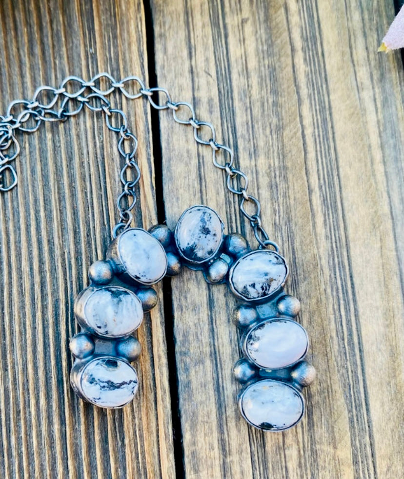 Handcrafted Sterling Silver & White Buffalo Naja Necklace Signed