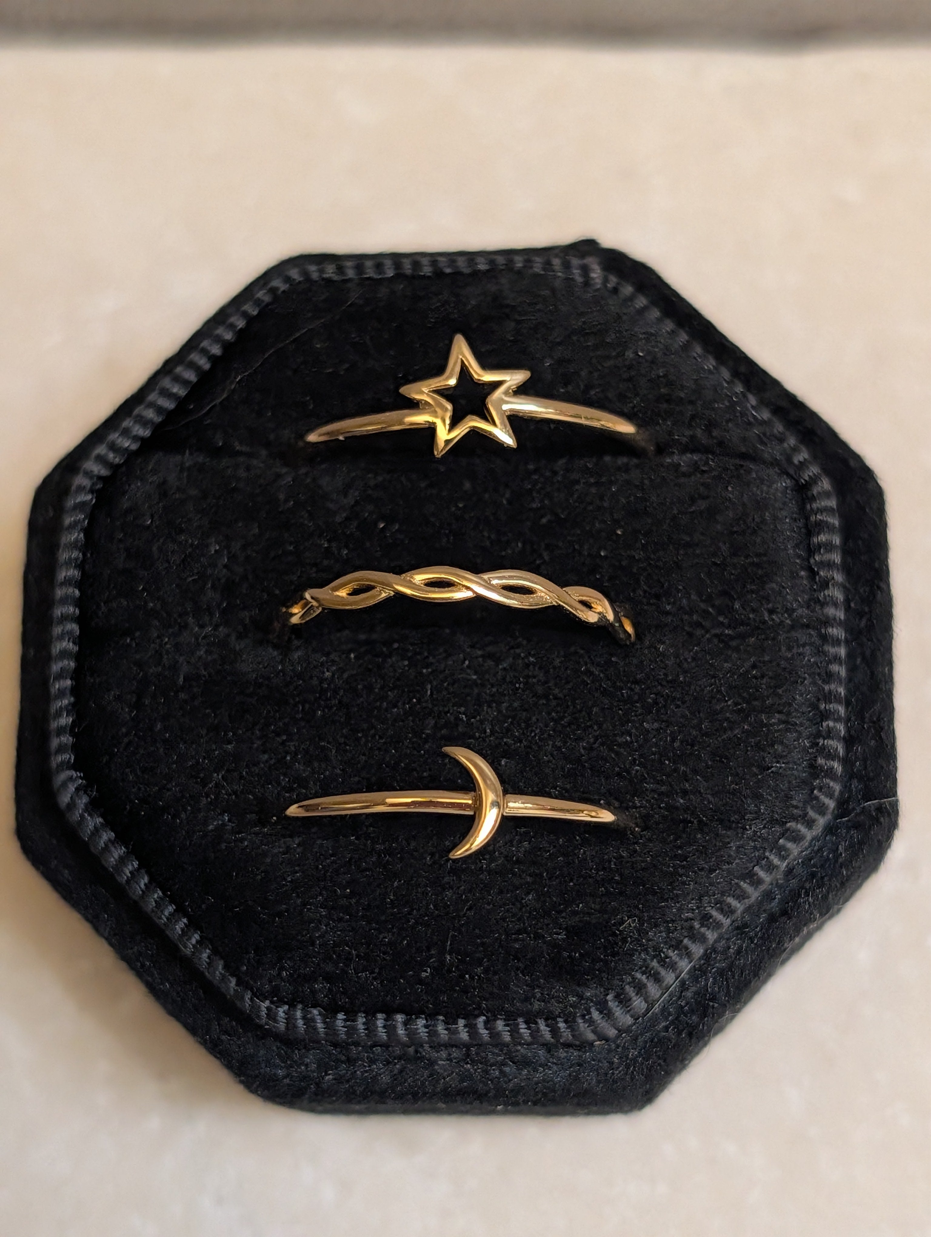 14k Gold Celestial Stacking Ring Set of 3