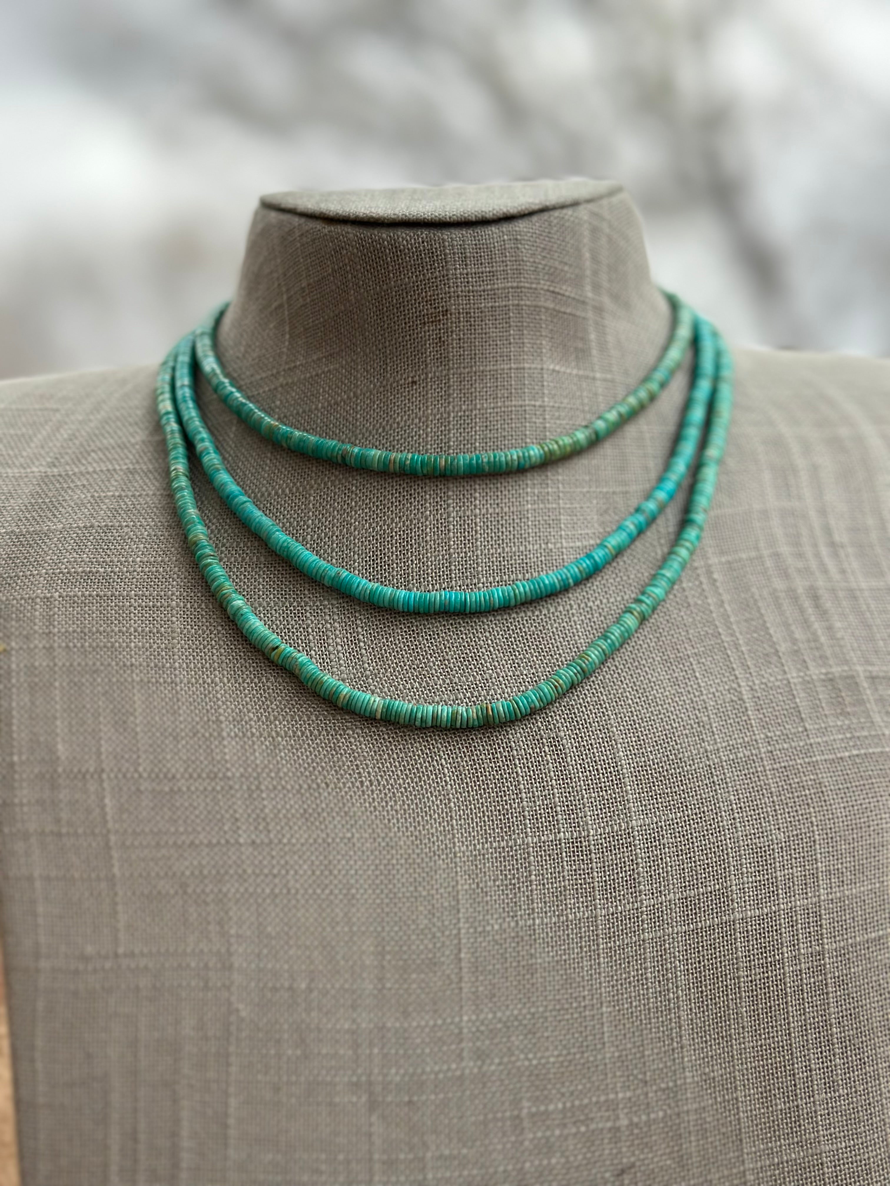 Navajo Kingman Turquoise & Sterling Silver 4mm Beaded Necklace