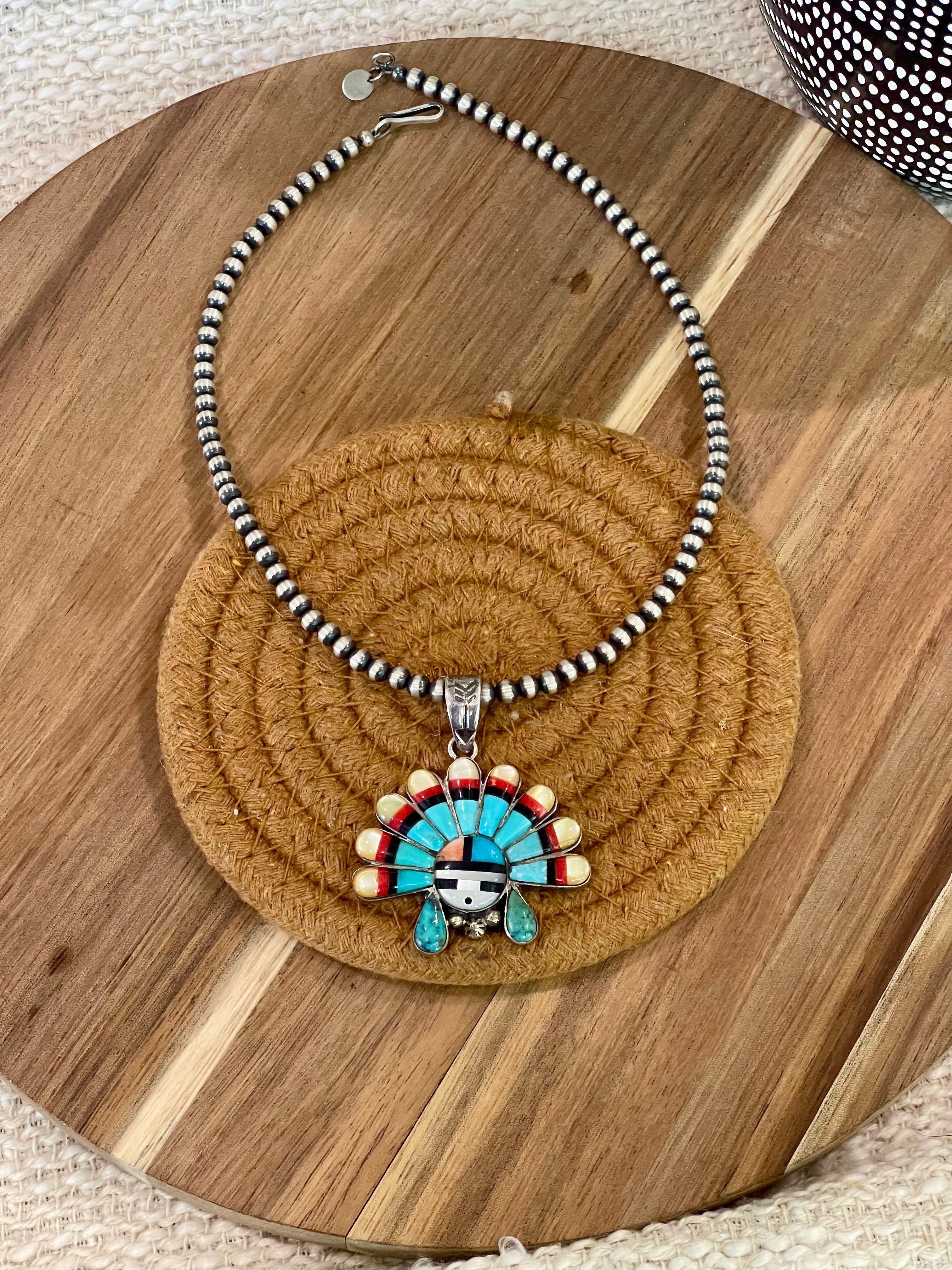 Handmade Sterling Silver & Multi Stone Sunface Pendant