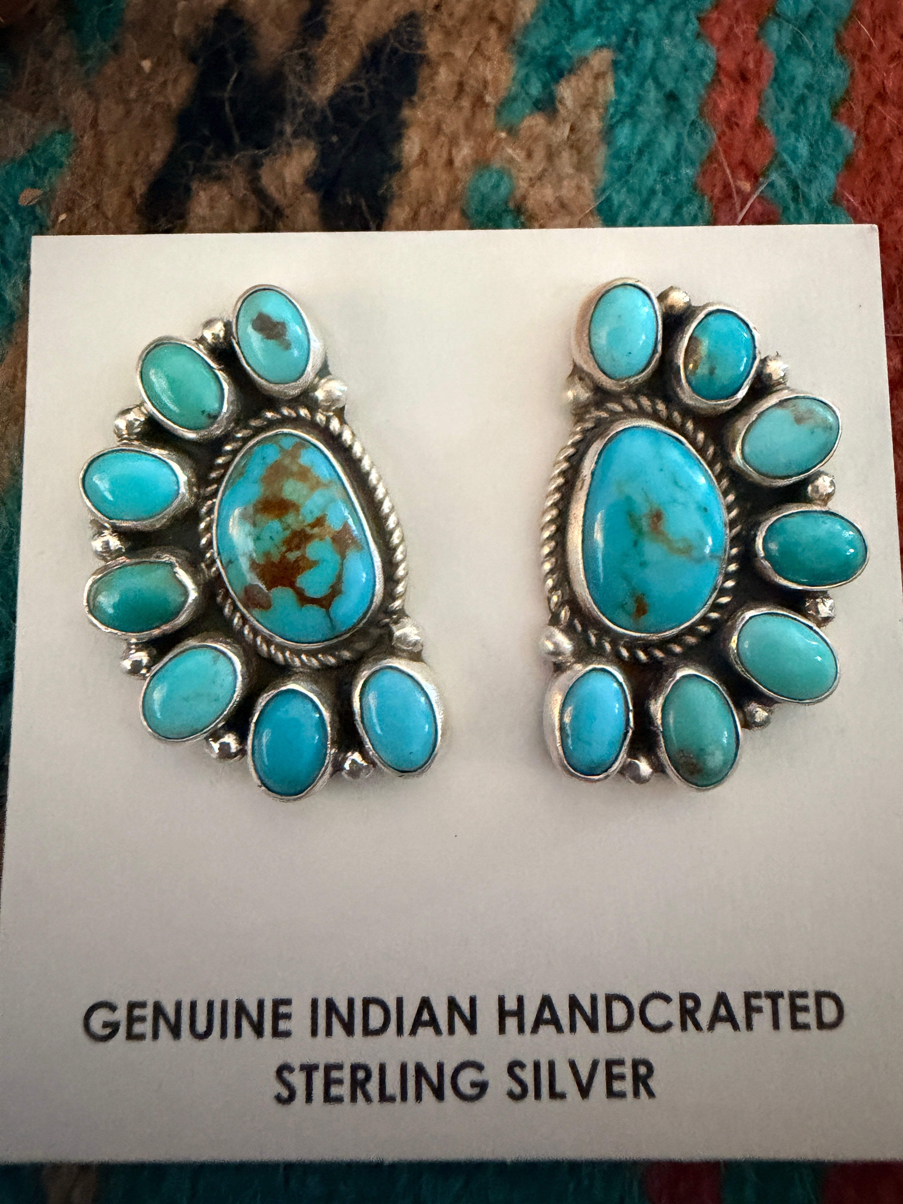 Handcrafted Turquoise & Sterling Silver Cluster Post Earrings