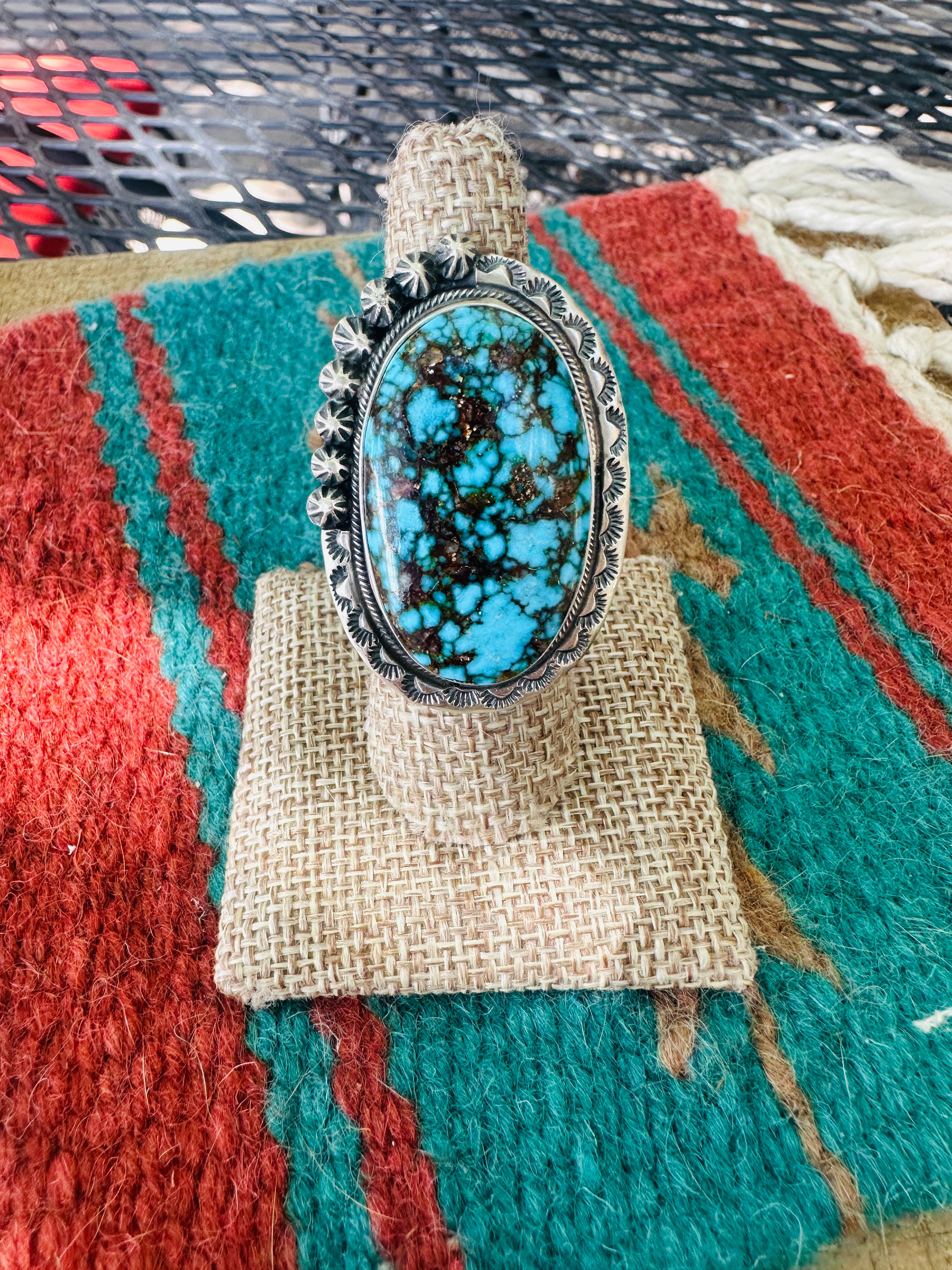 Handcrafted Kingman Web Turquoise & Sterling Silver Adjustable Ring