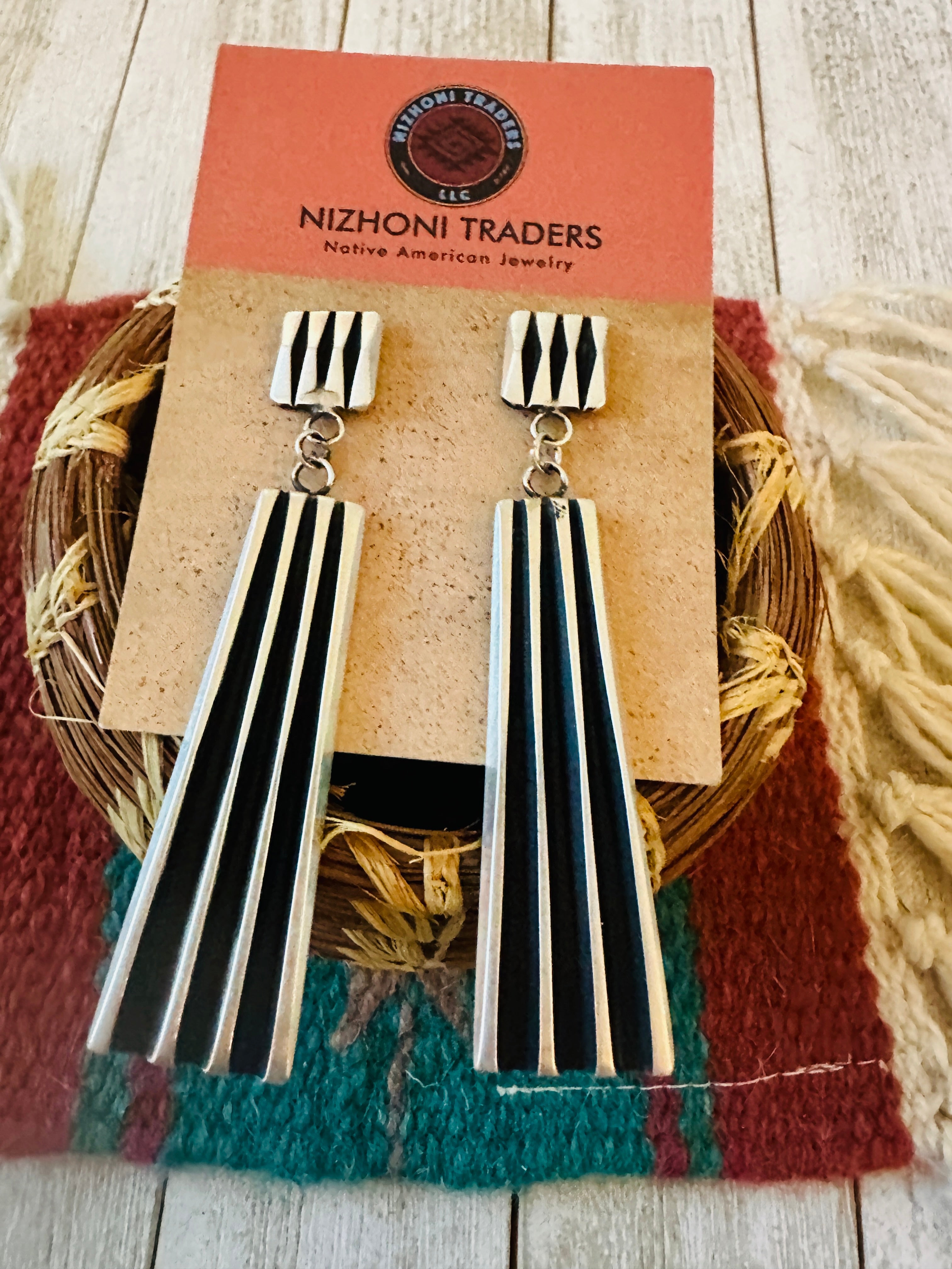 Handcrafted & Hand Stamped Leander Tahe Sterling Silver Dangle Earrings