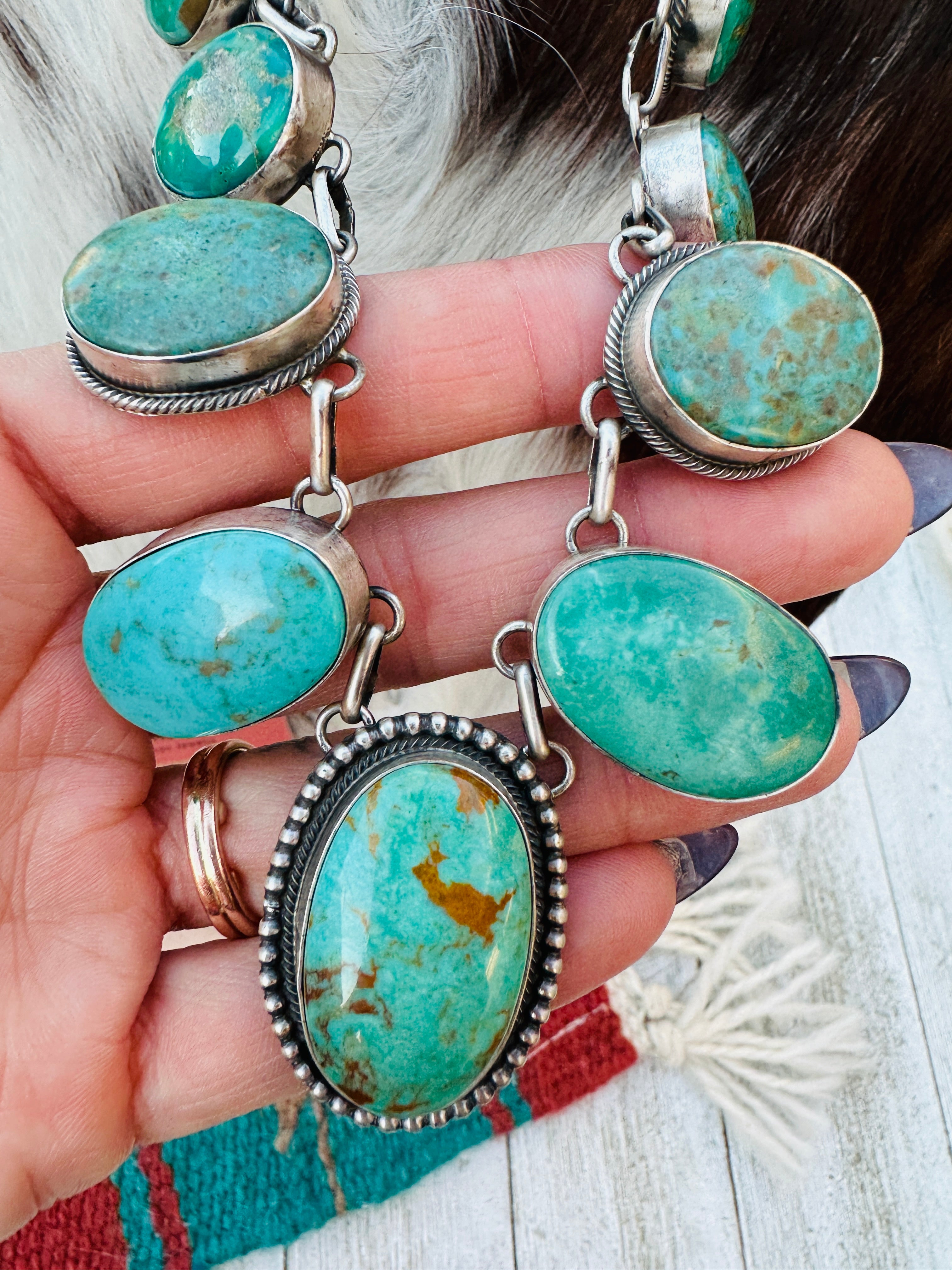 Handcrafted Royston Turquoise & Sterling Silver Necklace and Earring Set