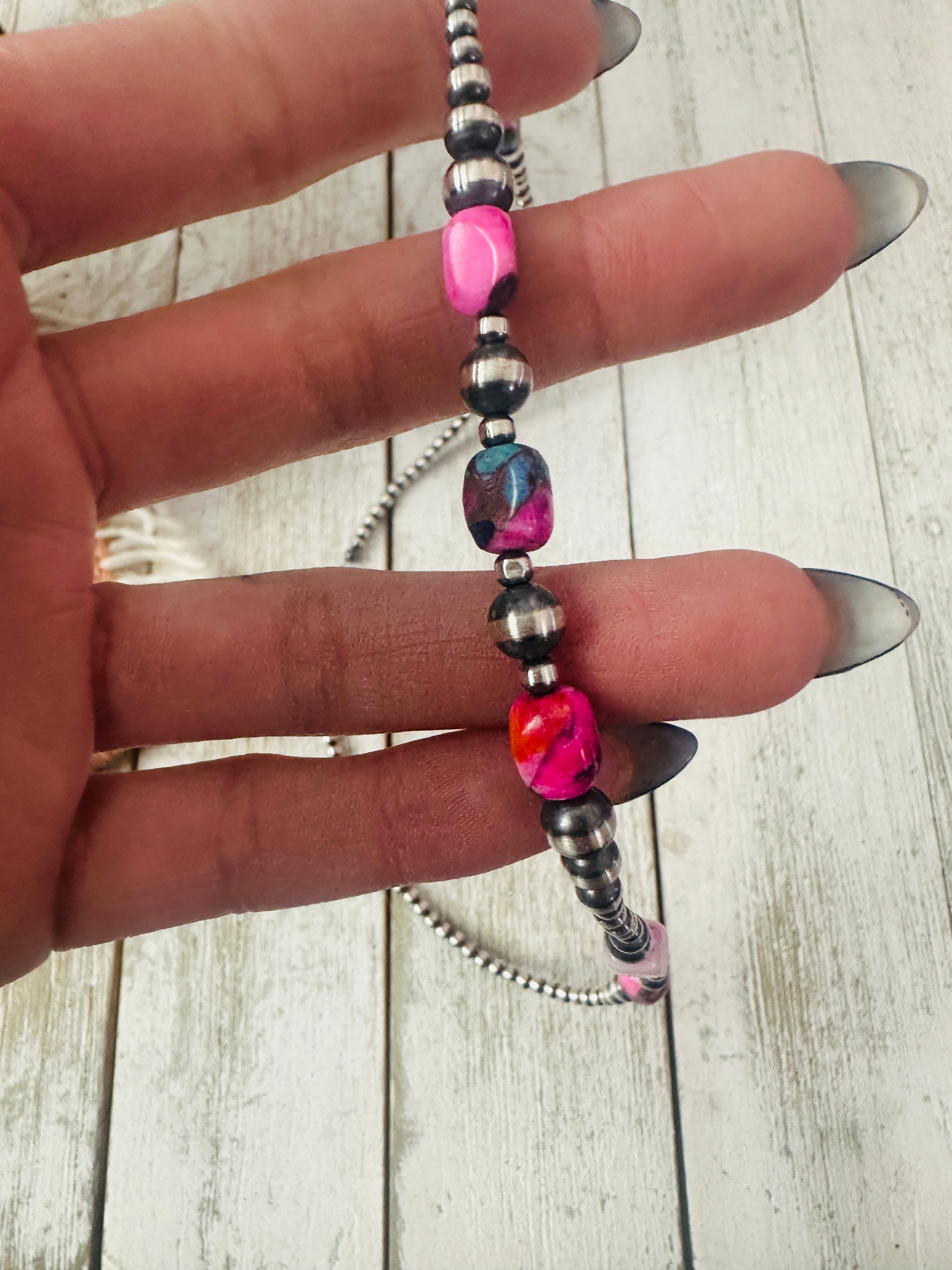 Handcrafted Sterling Silver & Pink Dream Mojave Beaded Necklace