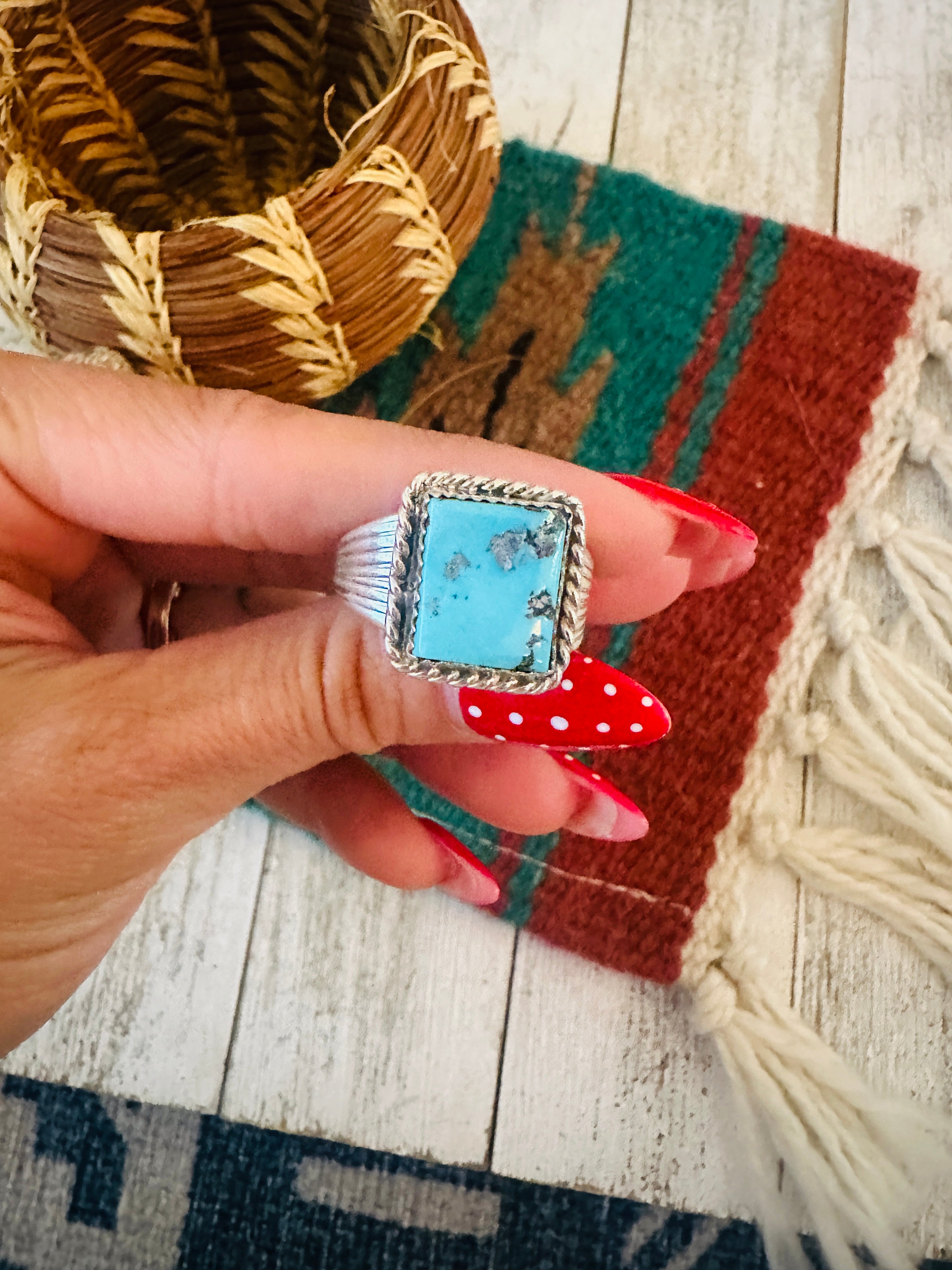 Handcrafted Old Pawn Sterling Silver & Turquoise Ring