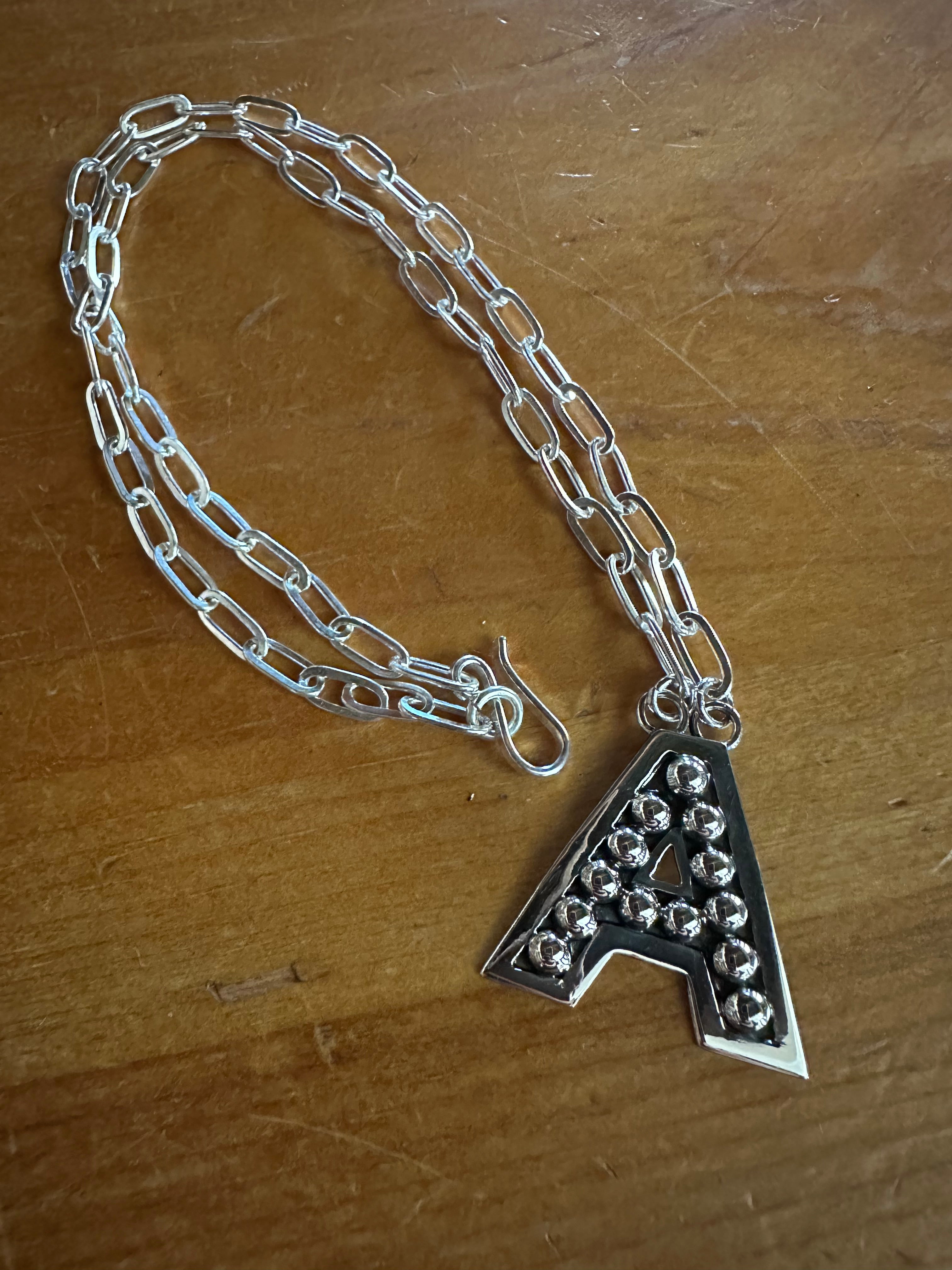 Handmade Sterling Silver Paper Clip Ball Letter Necklace