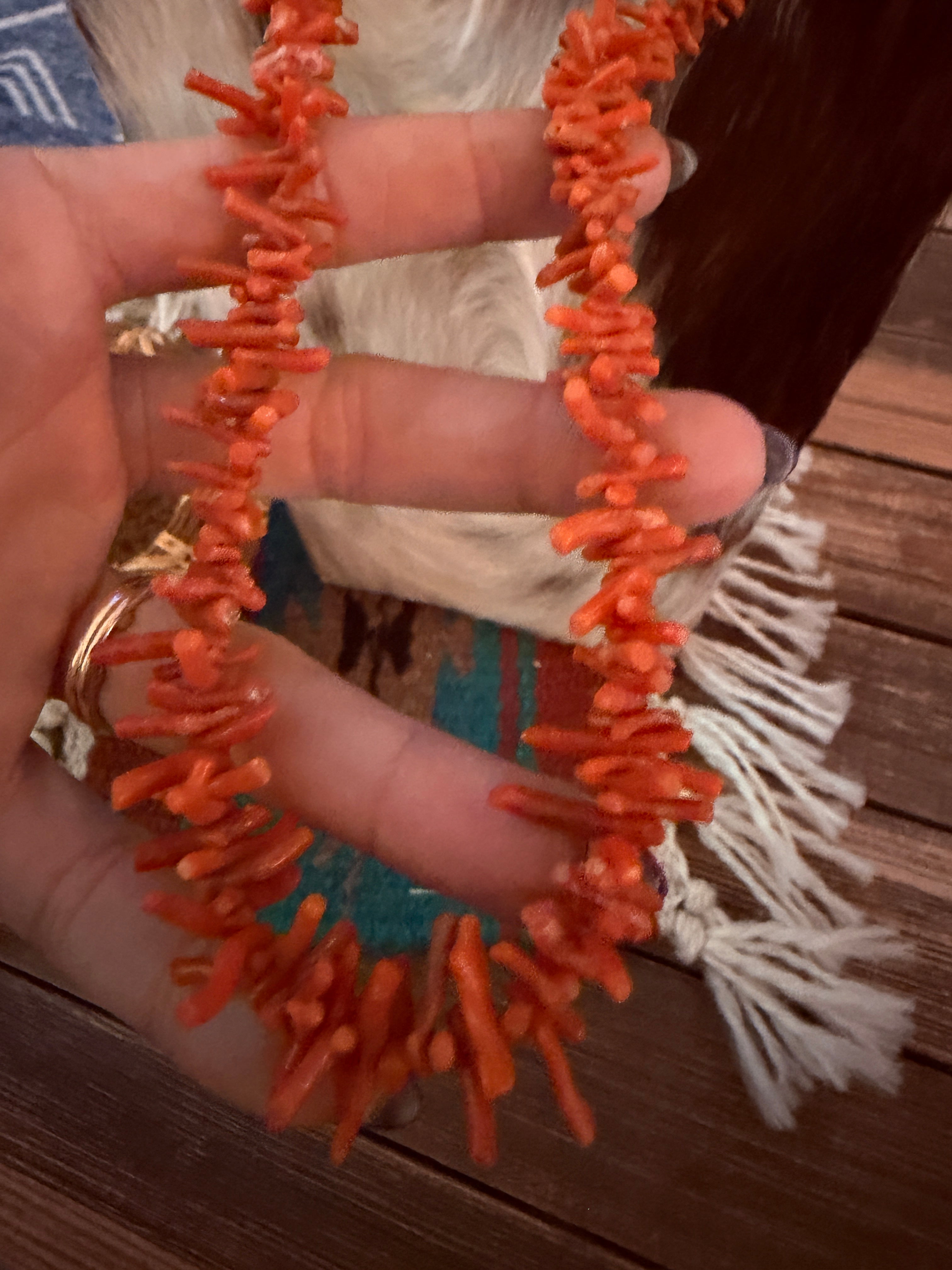 Old Pawn Handmade Red Branch Coral Beaded Necklace