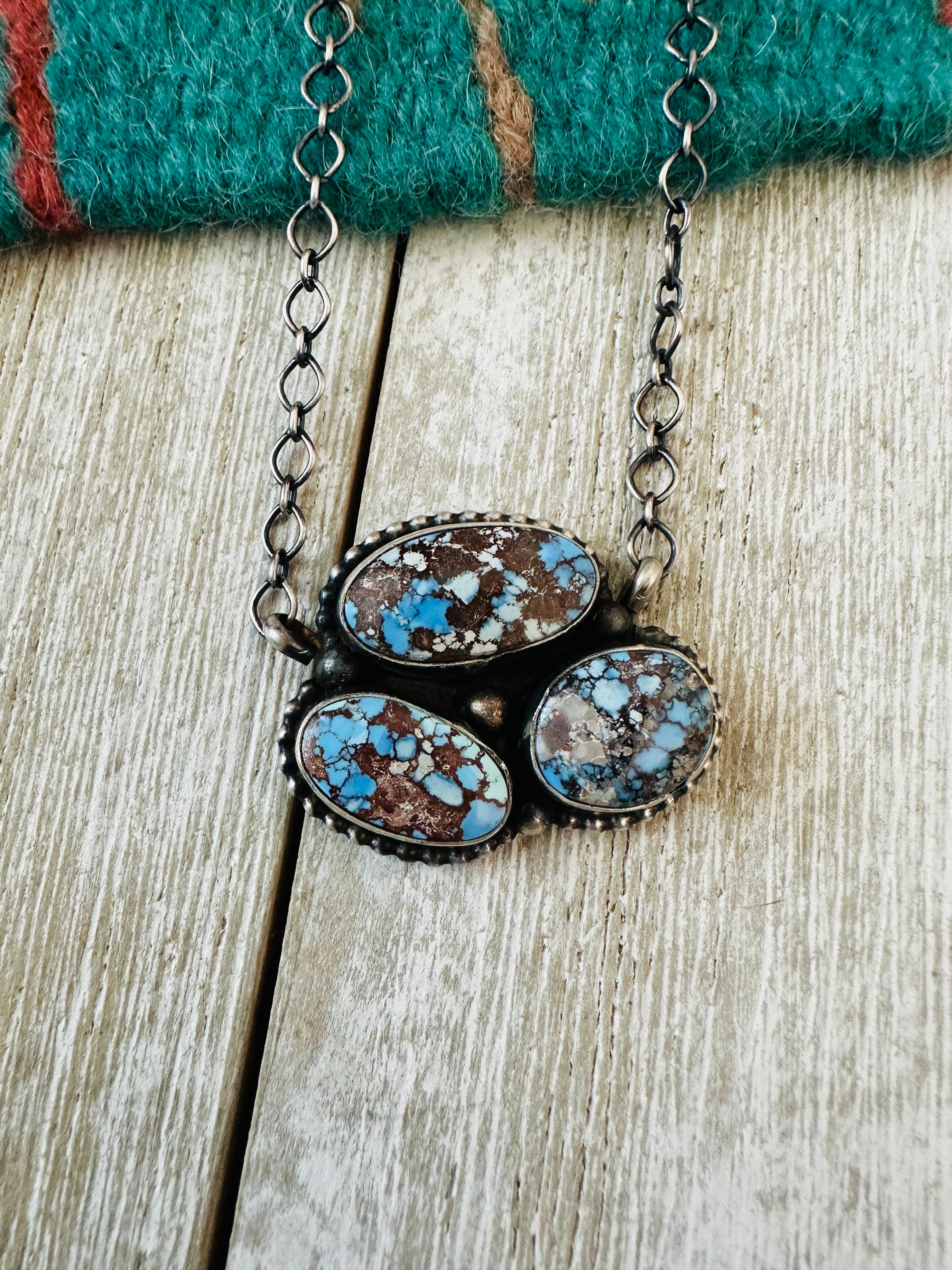 Handcrafted Sterling Silver & Golden Hills Turquoise Cluster Necklace