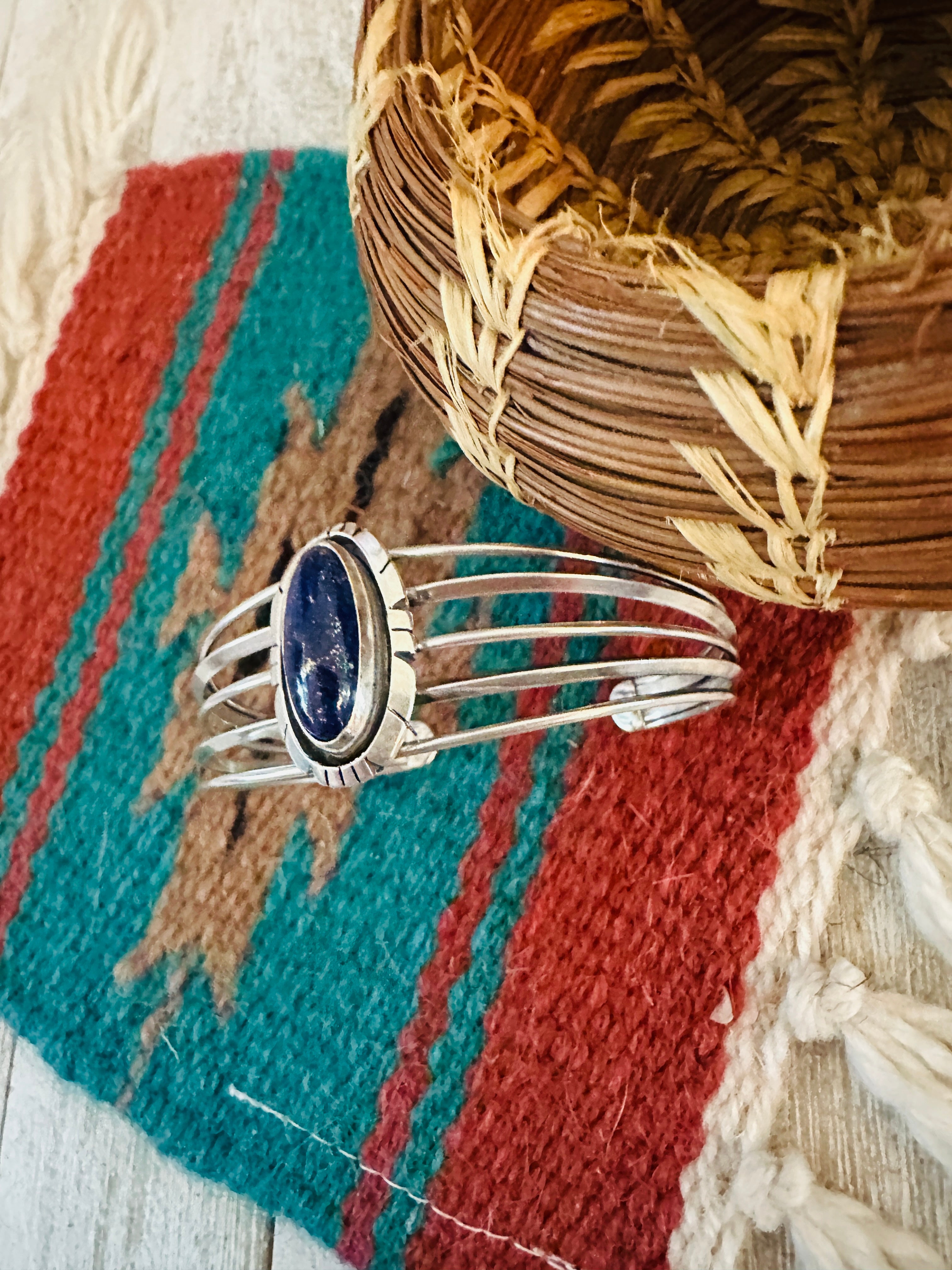 Navajo Sterling Silver & Lapis Cuff Bracelet
