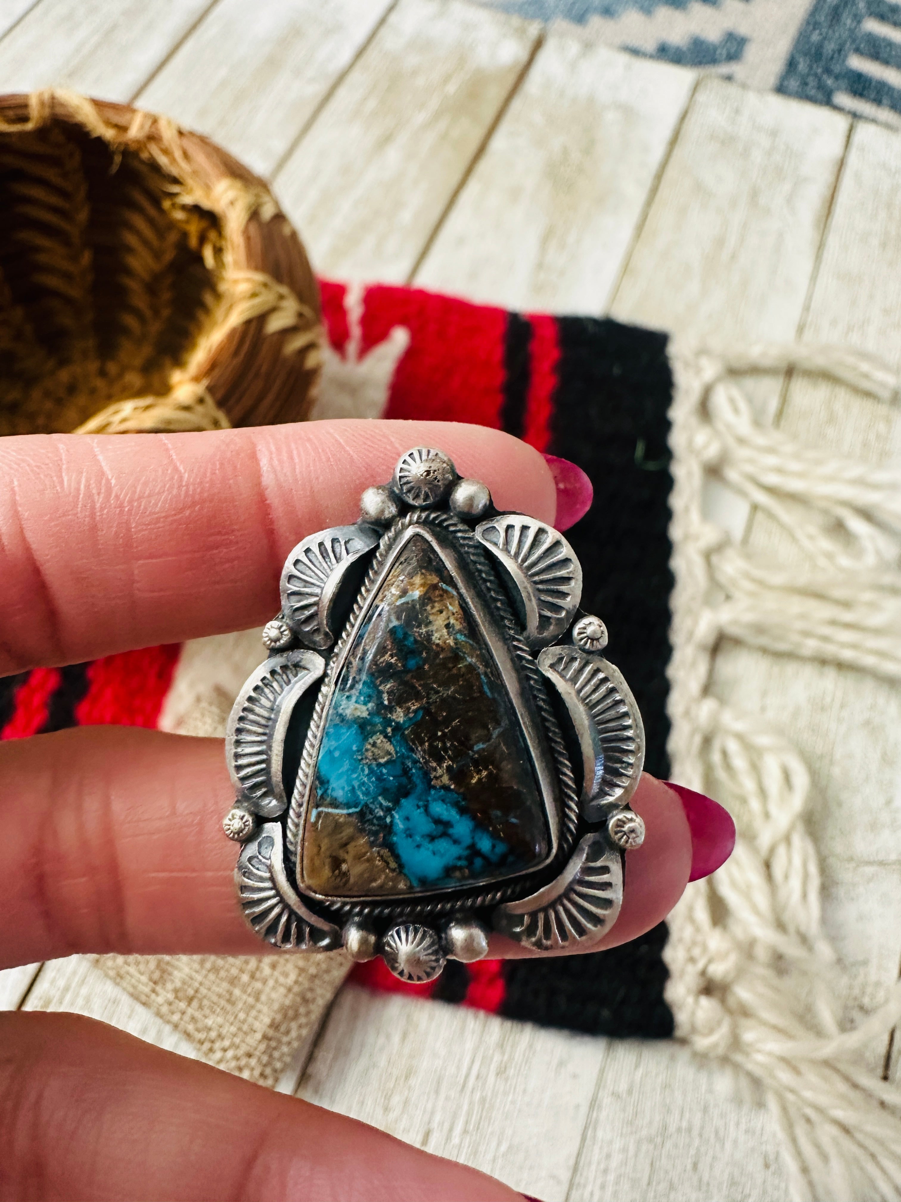 Handcrafted Ribbon Turquoise & Sterling Silver Ring Size 8 by Thomas Francisco