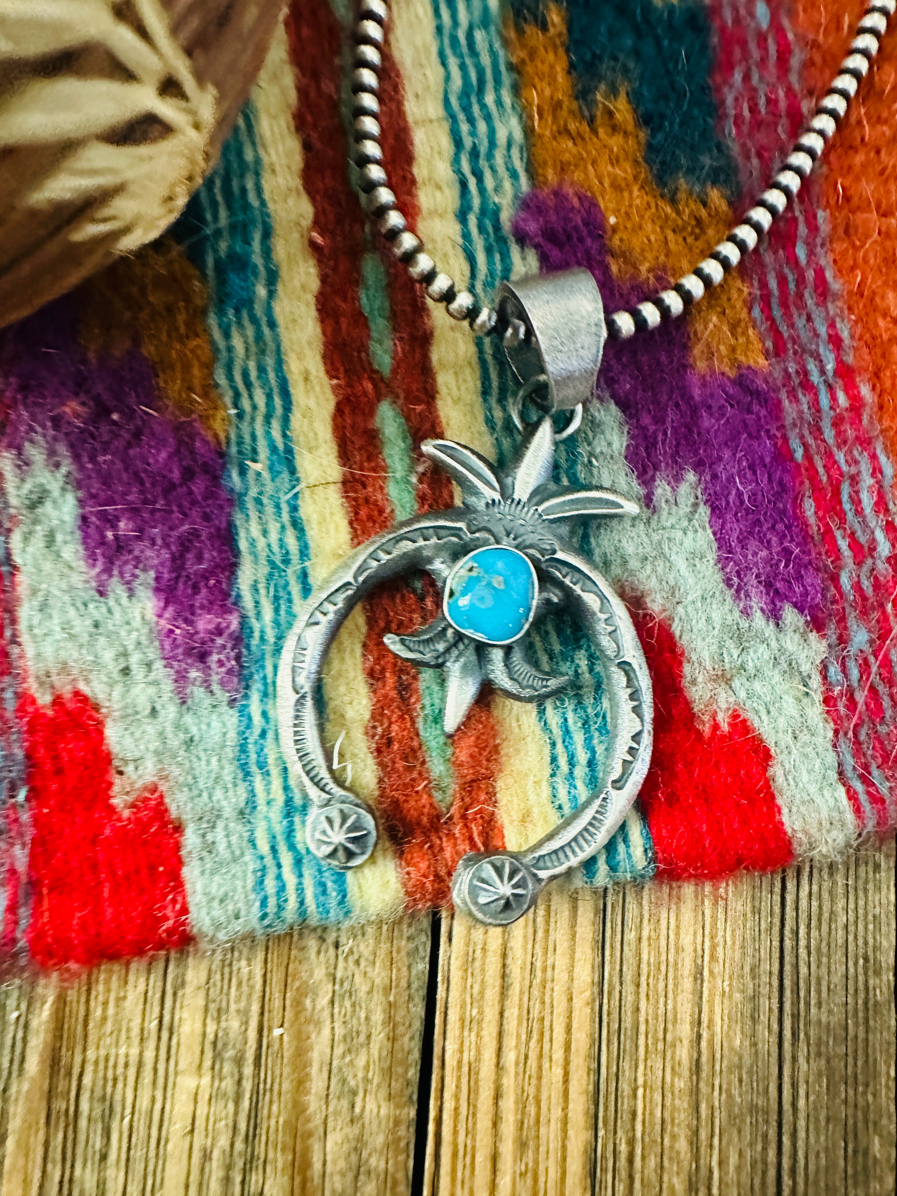 Handcrafted Sterling Silver & Kingman Turquoise Naja Pendant by Kevin Billah