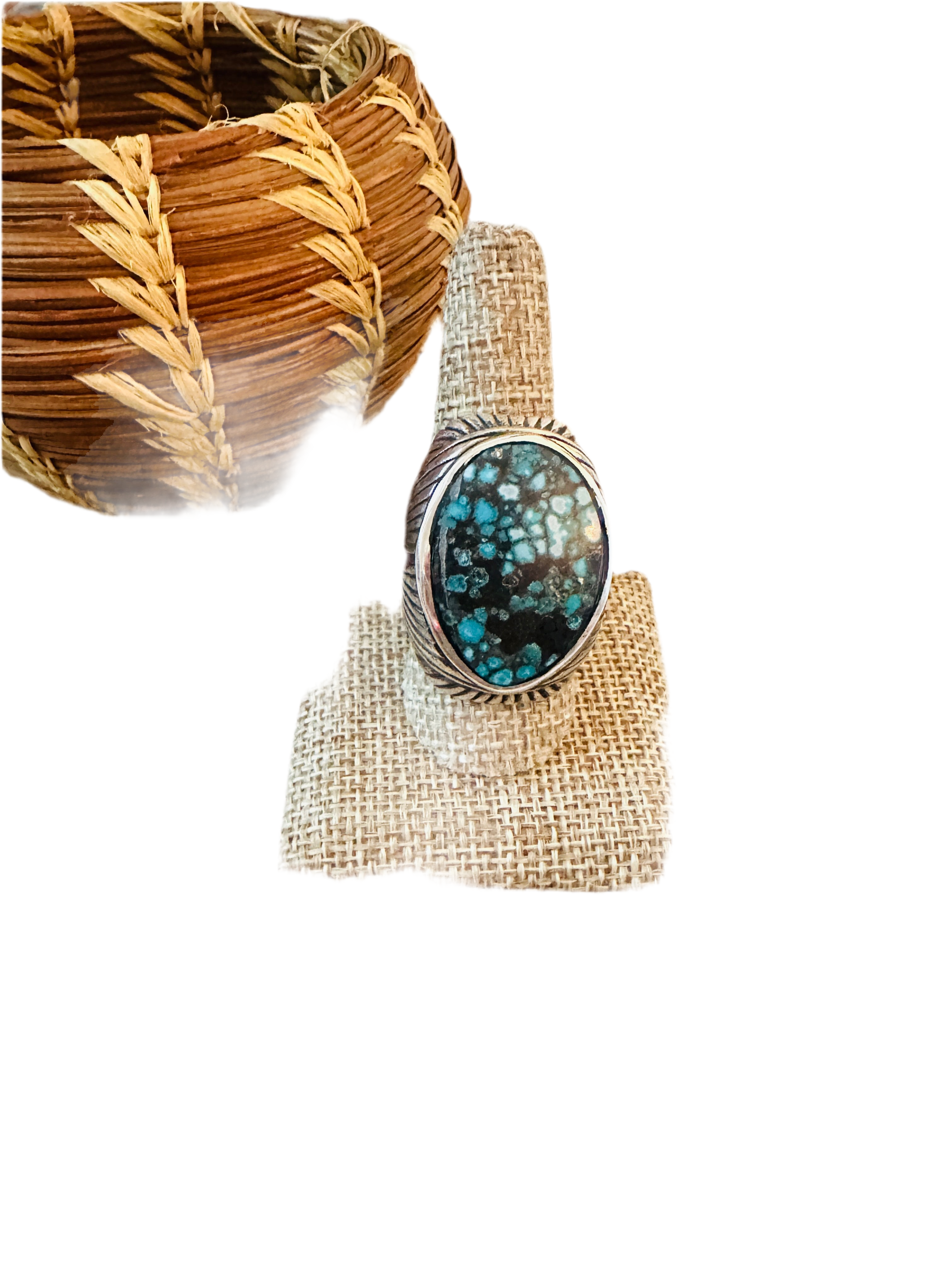 Old Pawn Handcrafted Sterling Silver & Kingman Web Turquoise Men’s Ring Size 9.25