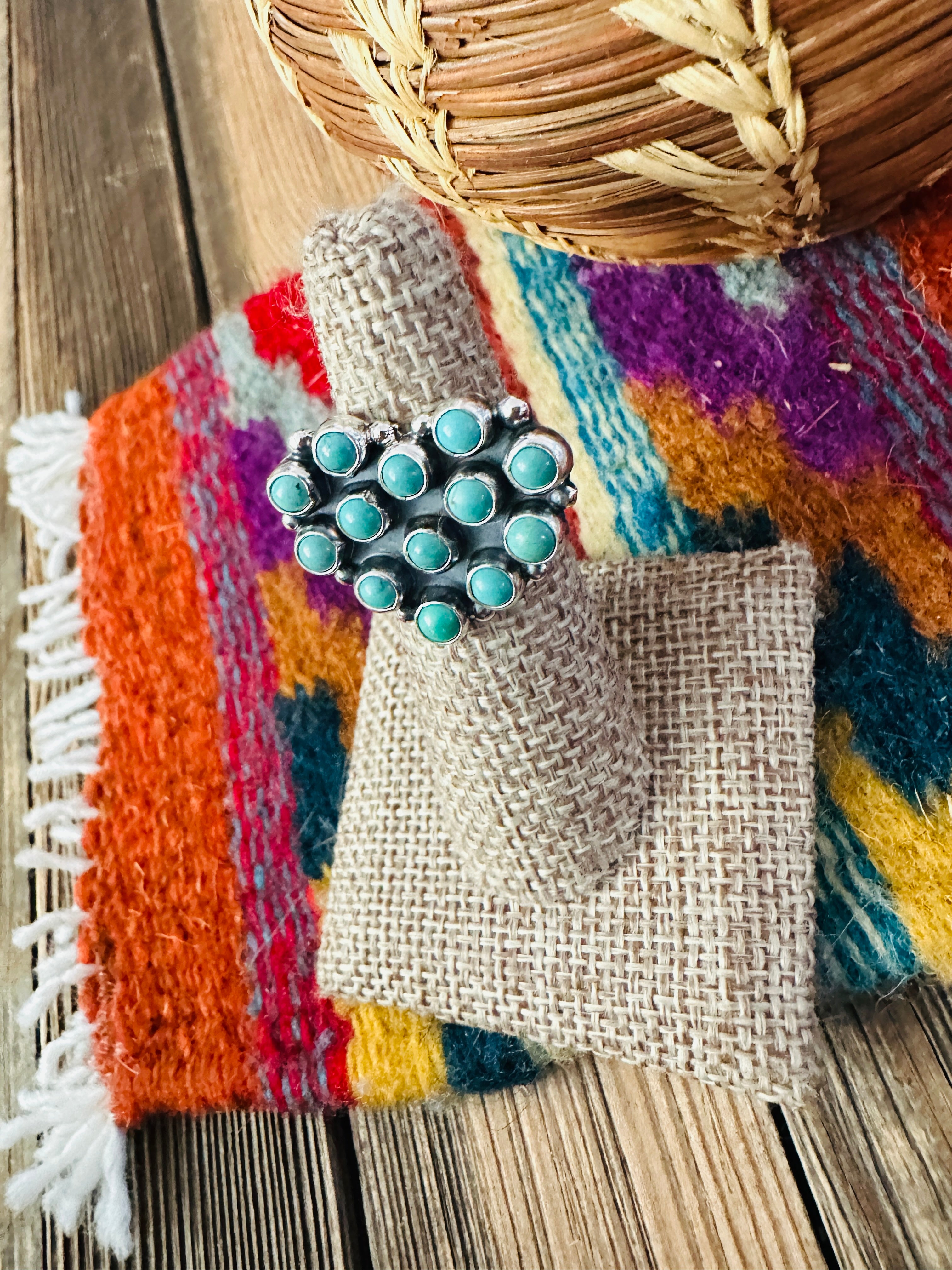 Handcrafted Turquoise & Sterling Silver Heart Adjustable Ring