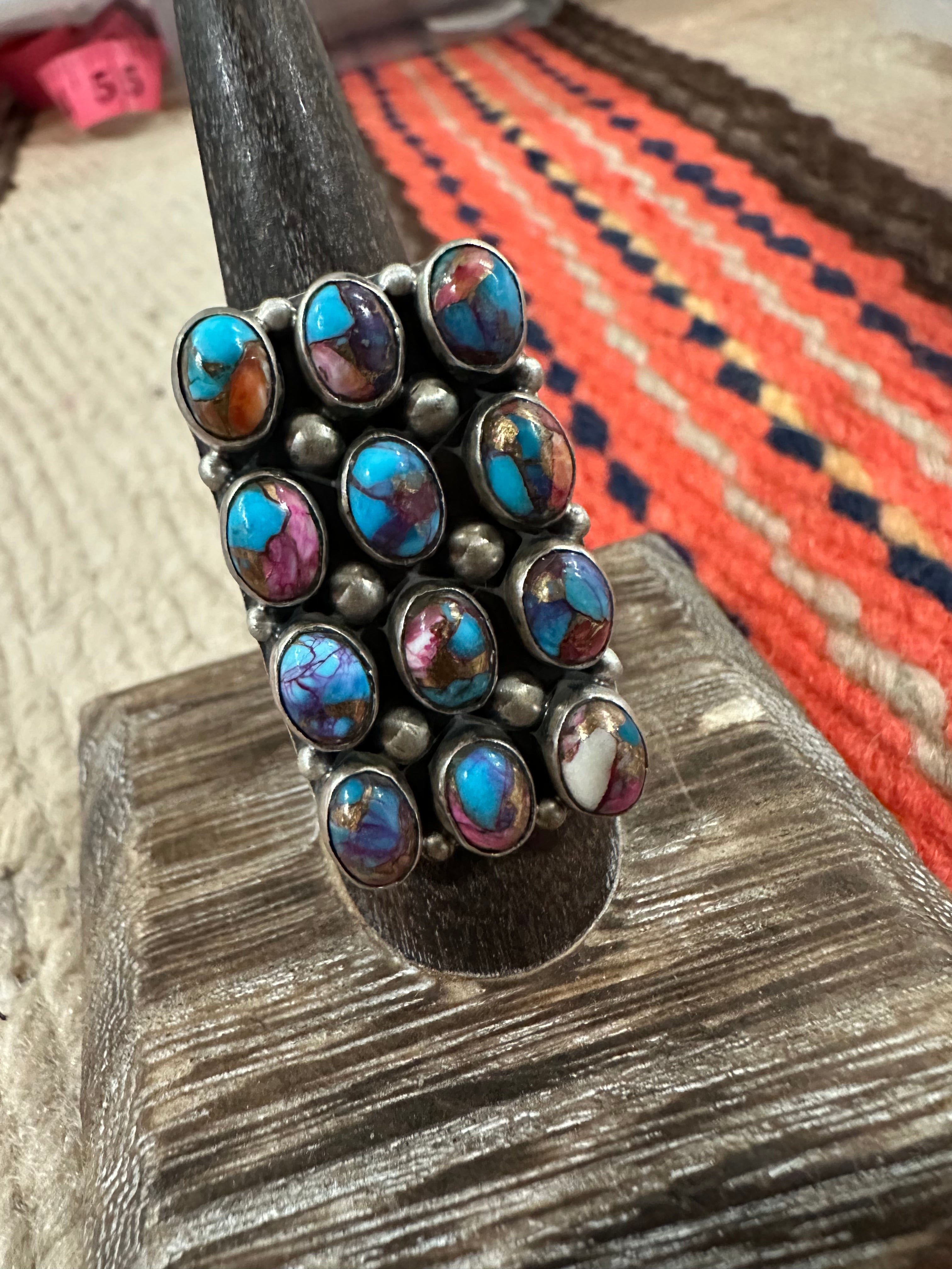 NFR COLLECTION Handmade Pink Dream & Sterling Silver Adjustable Ring Signed Nizhoni