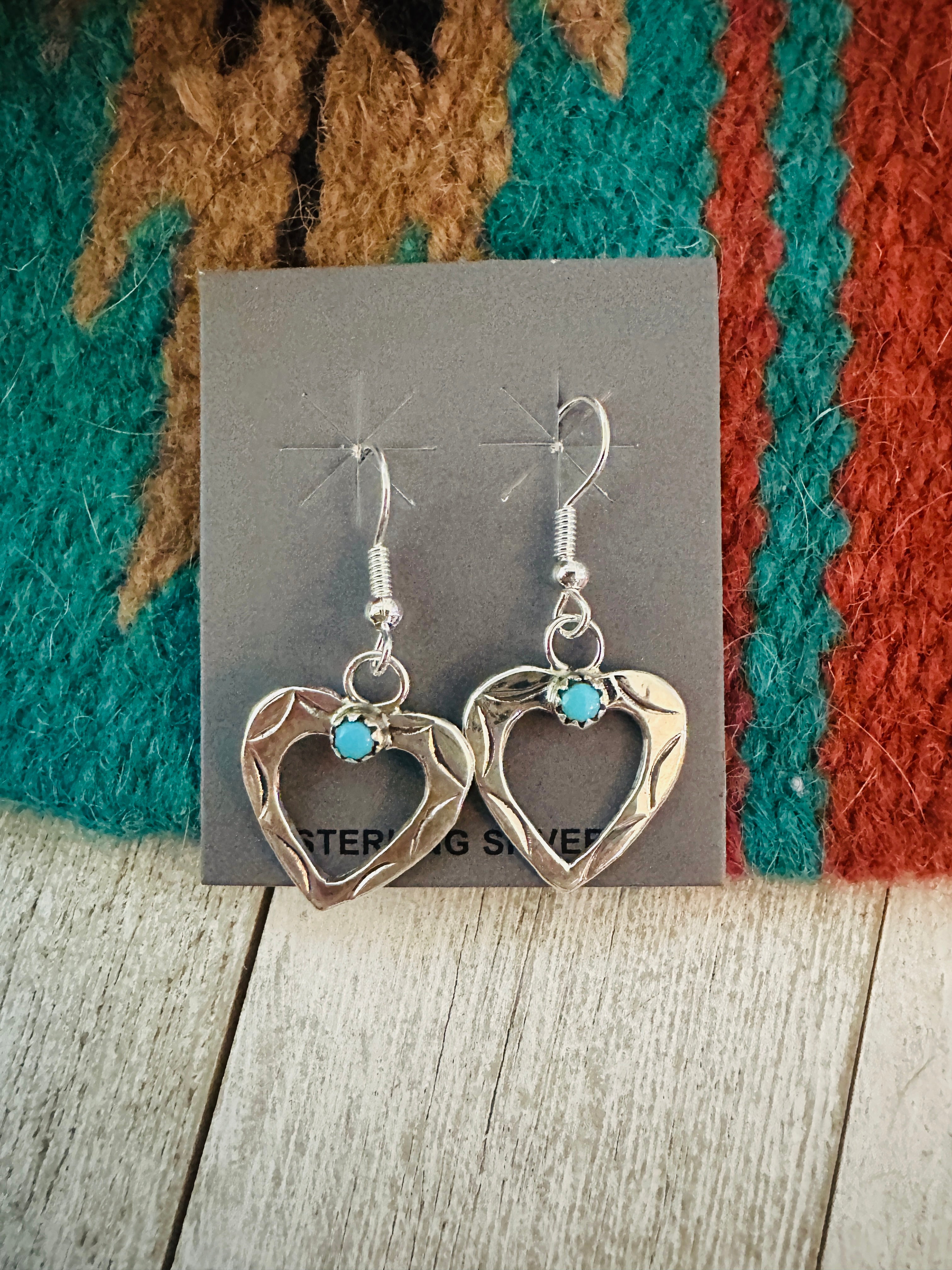 Turquoise & Sterling Silver Heart Dangle Earrings