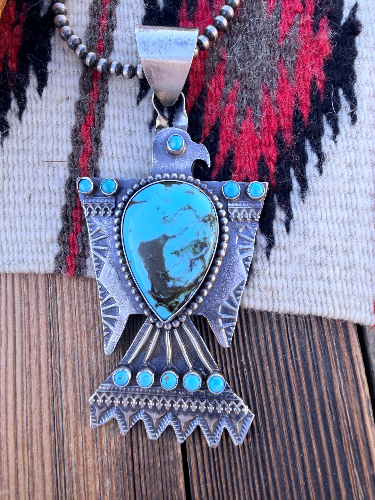 Handcrafted Sterling Silver & Turquoise Thunderbird Pendant by Shawn Cayatineto