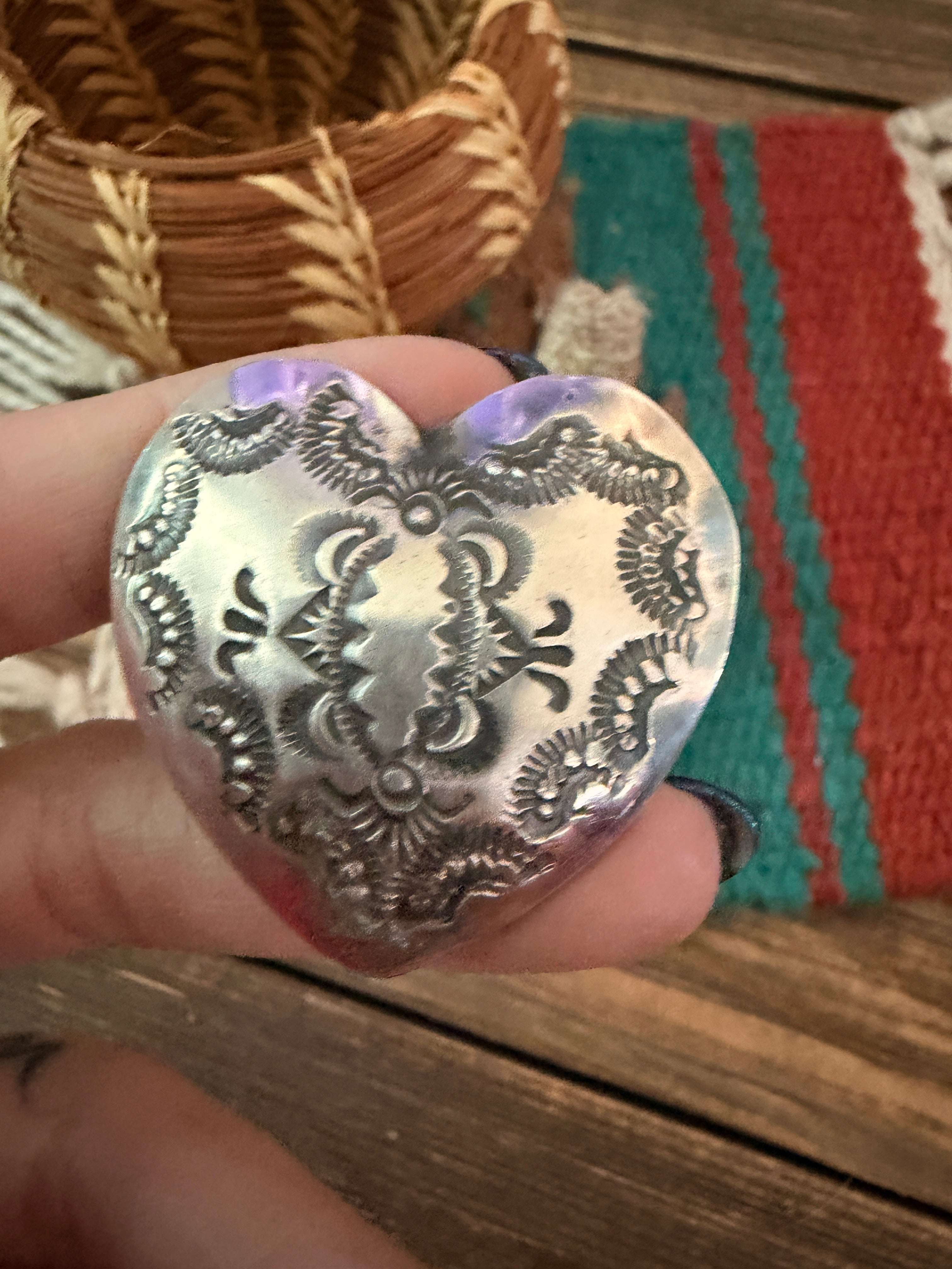 Handcrafted Sterling Silver Adjustable Heart Concho Ring by Vincent Platero