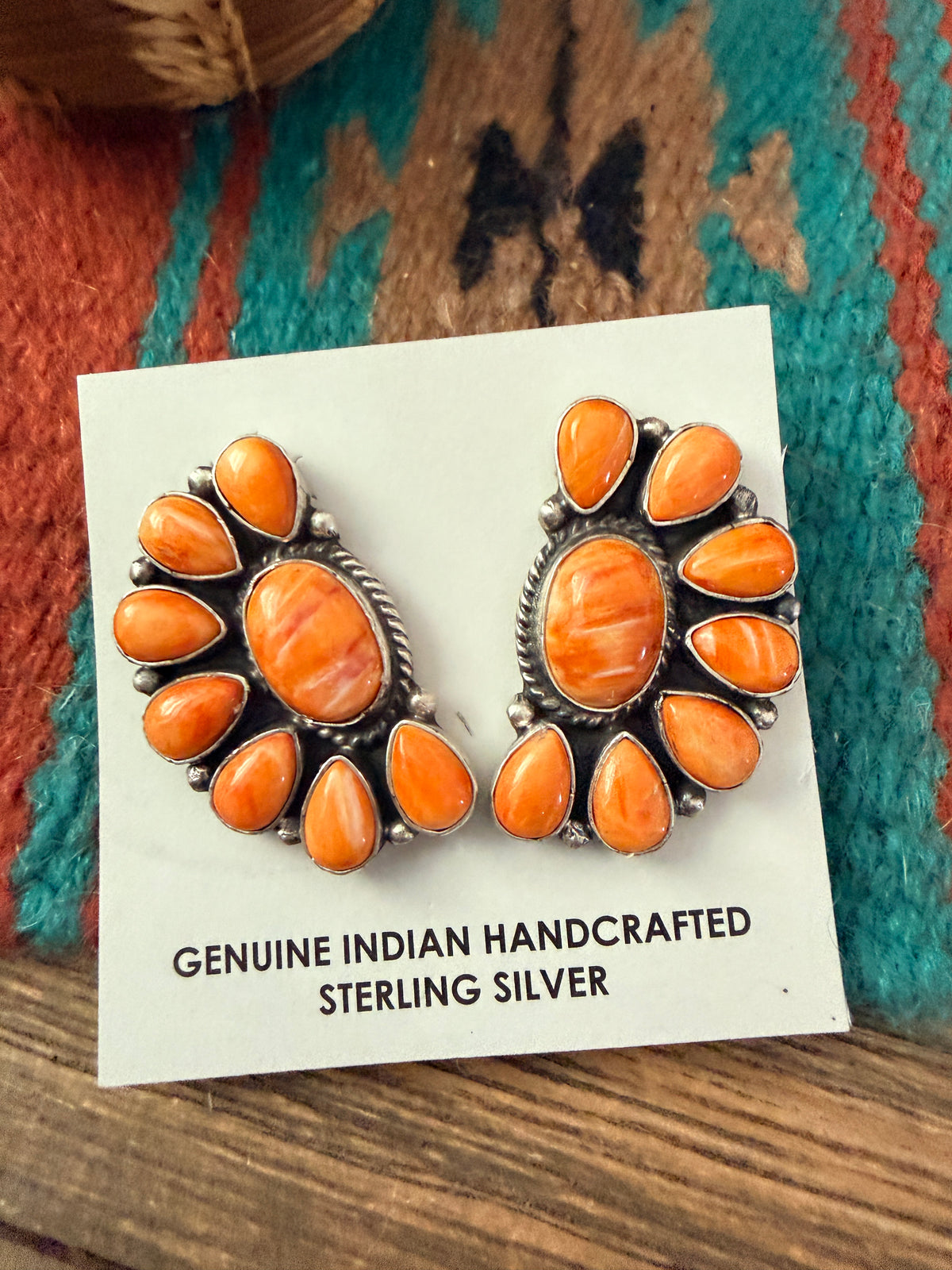 Handcrafted Spiny Oyster & Sterling Silver Cluster Post Earrings by Marcella James