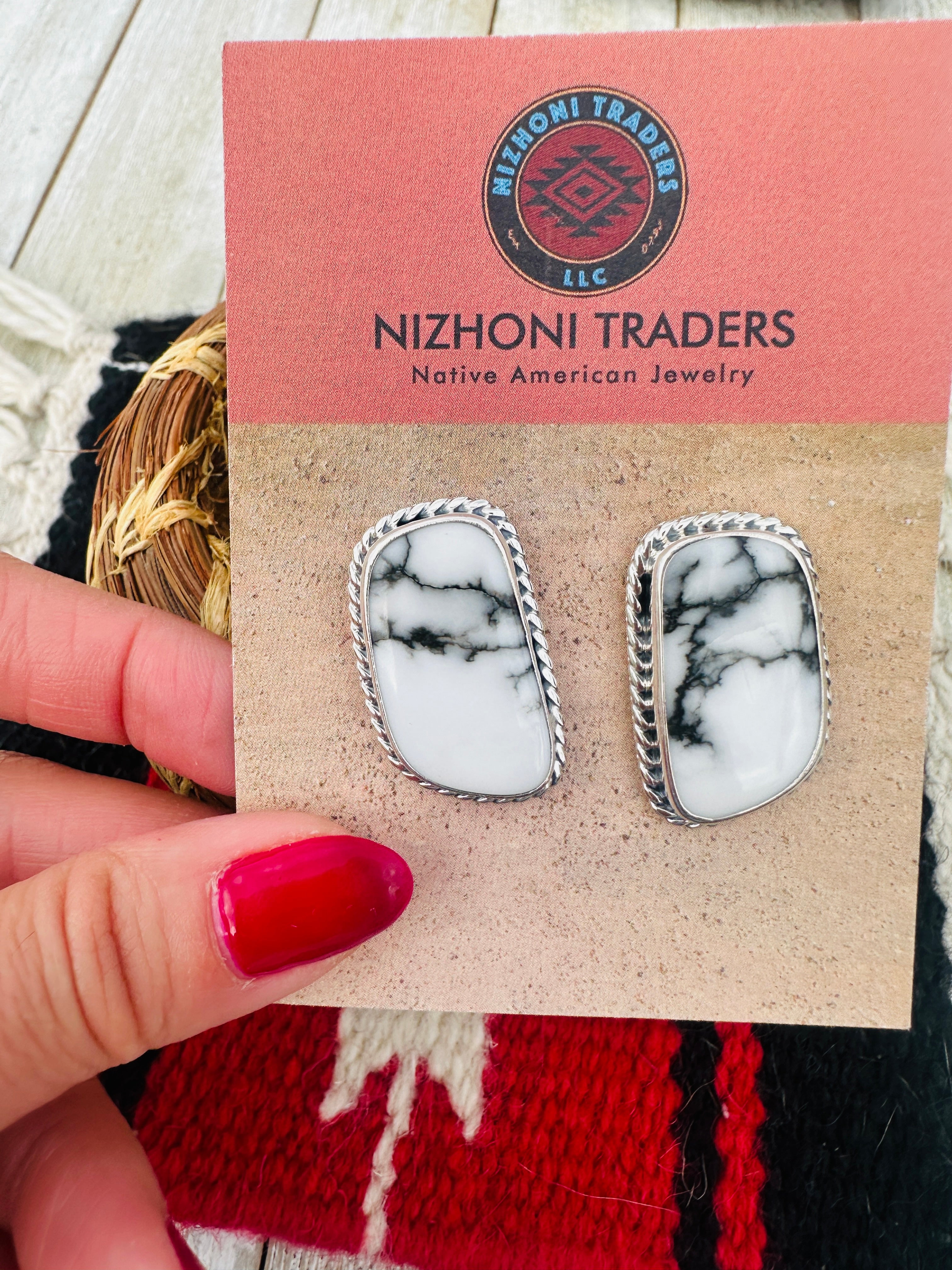 Handcrafted White Buffalo & Sterling Silver Post Earrings