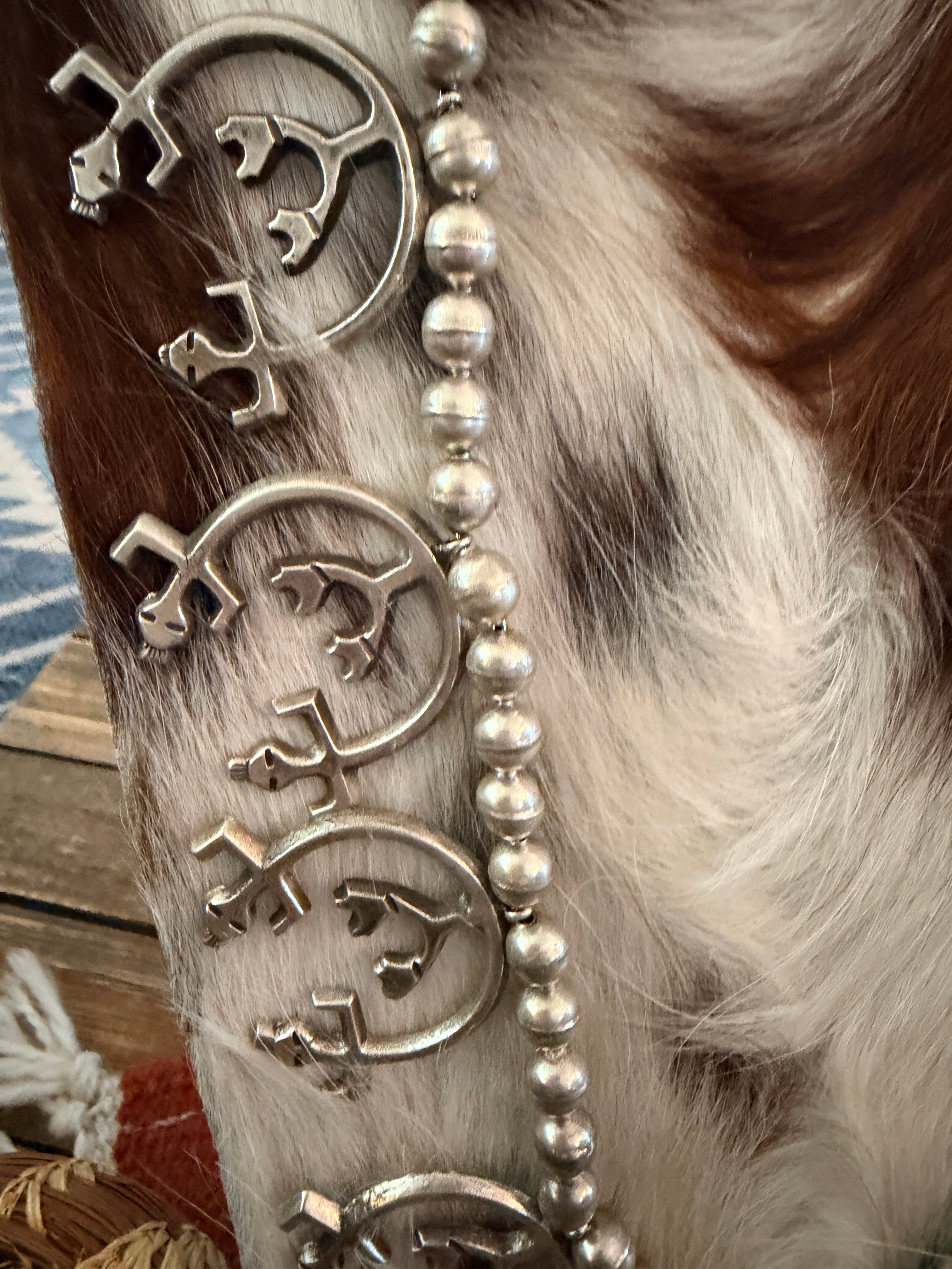 Vintage Old Pawn Sterling Silver Beaded Naja Necklace