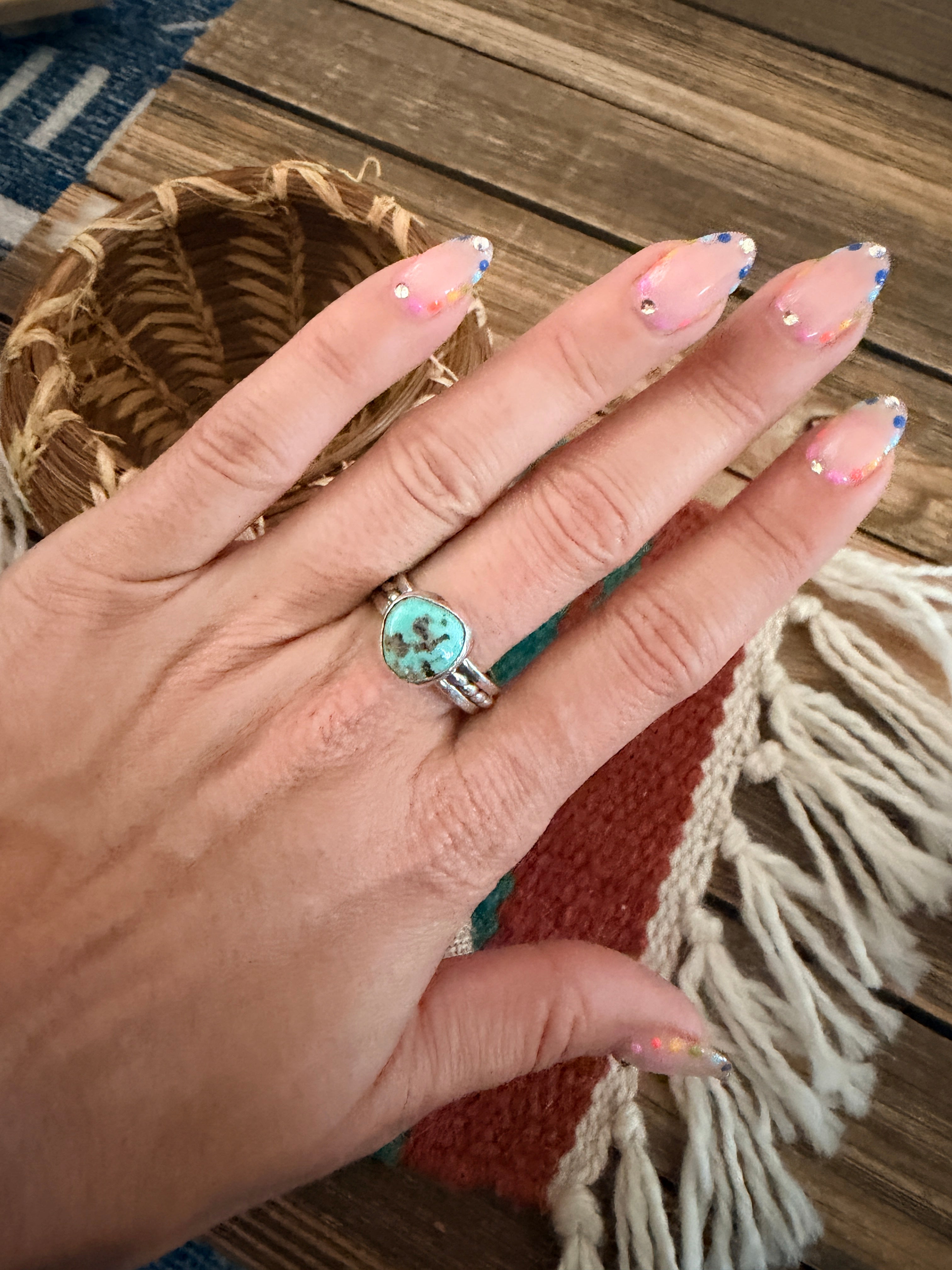 Handcrafted Turquoise & Sterling Silver Ring Size 8.75